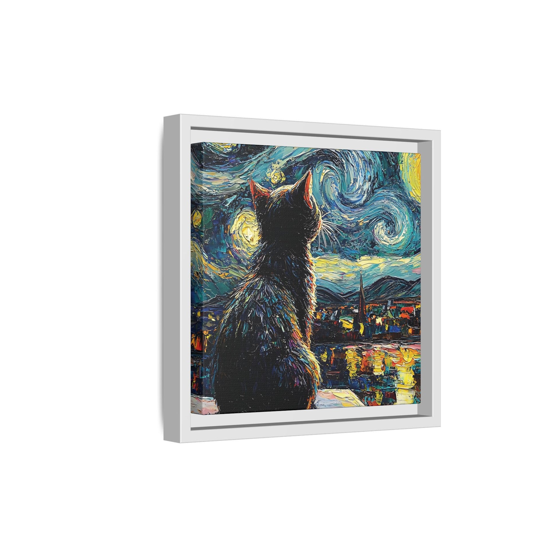 Starry Cat Framed Canvas Wall Art Square - Canvasses