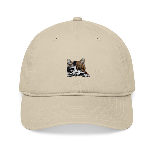 Peekaboo Cat Embroidery Organic Baseball Cap - Canvasses