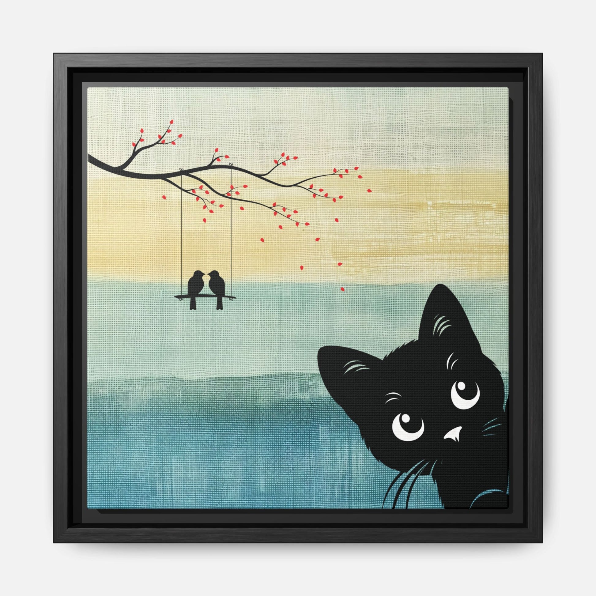 Peekaboo Cat Framed Canvas Wall Art Square - Canvasses