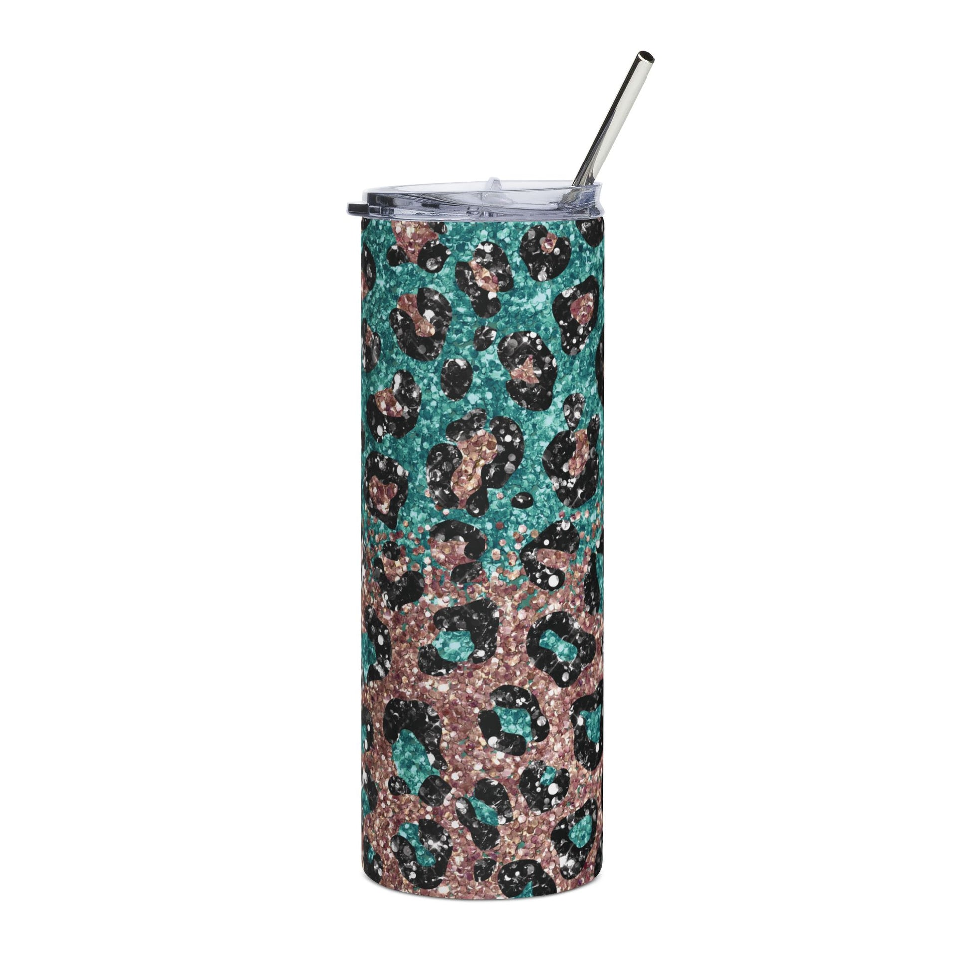Turquoise Glitter Leopard 20 oz Skinny Tumbler - Canvasses