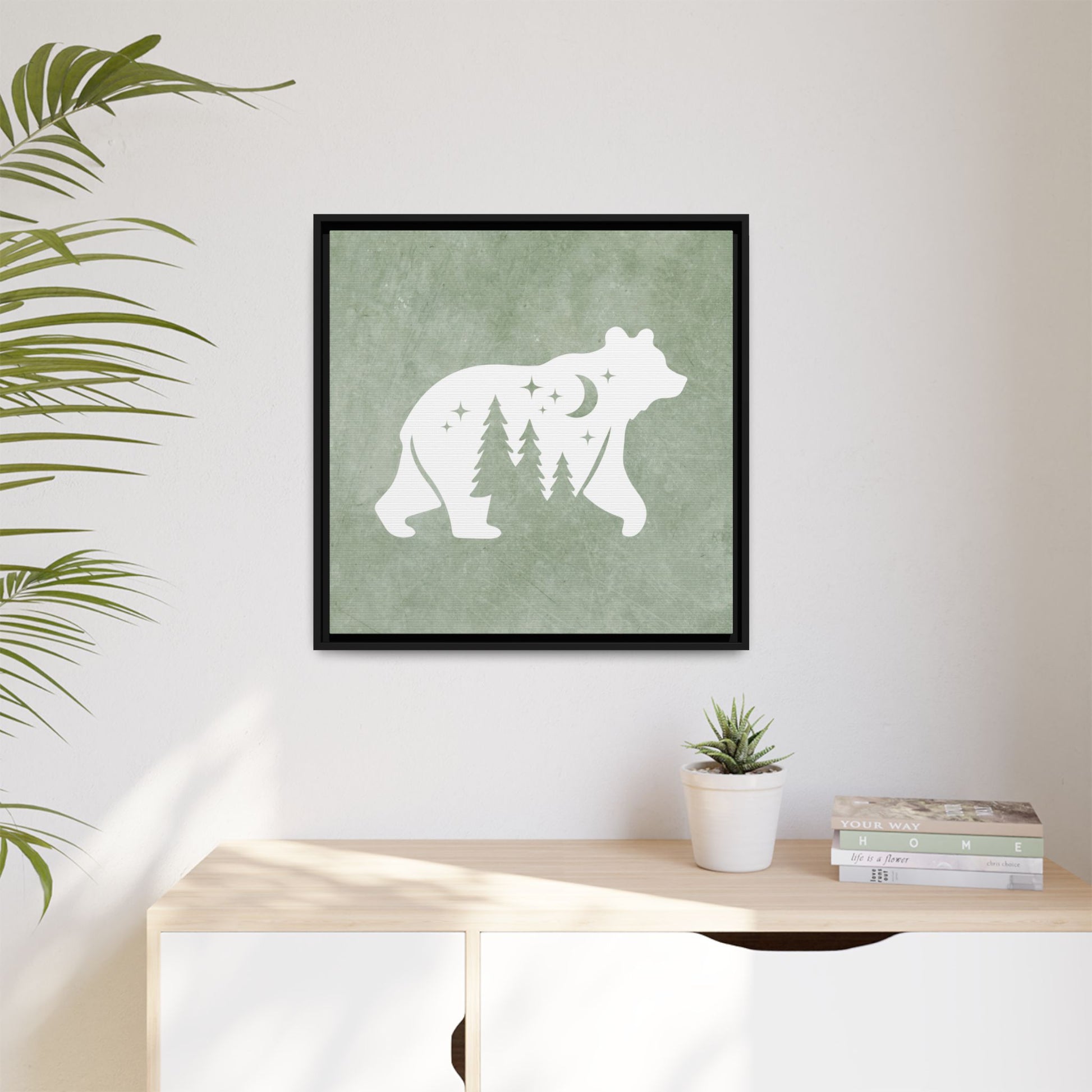 Silhouette Bear Framed Canvas Wall Art Square - Canvasses