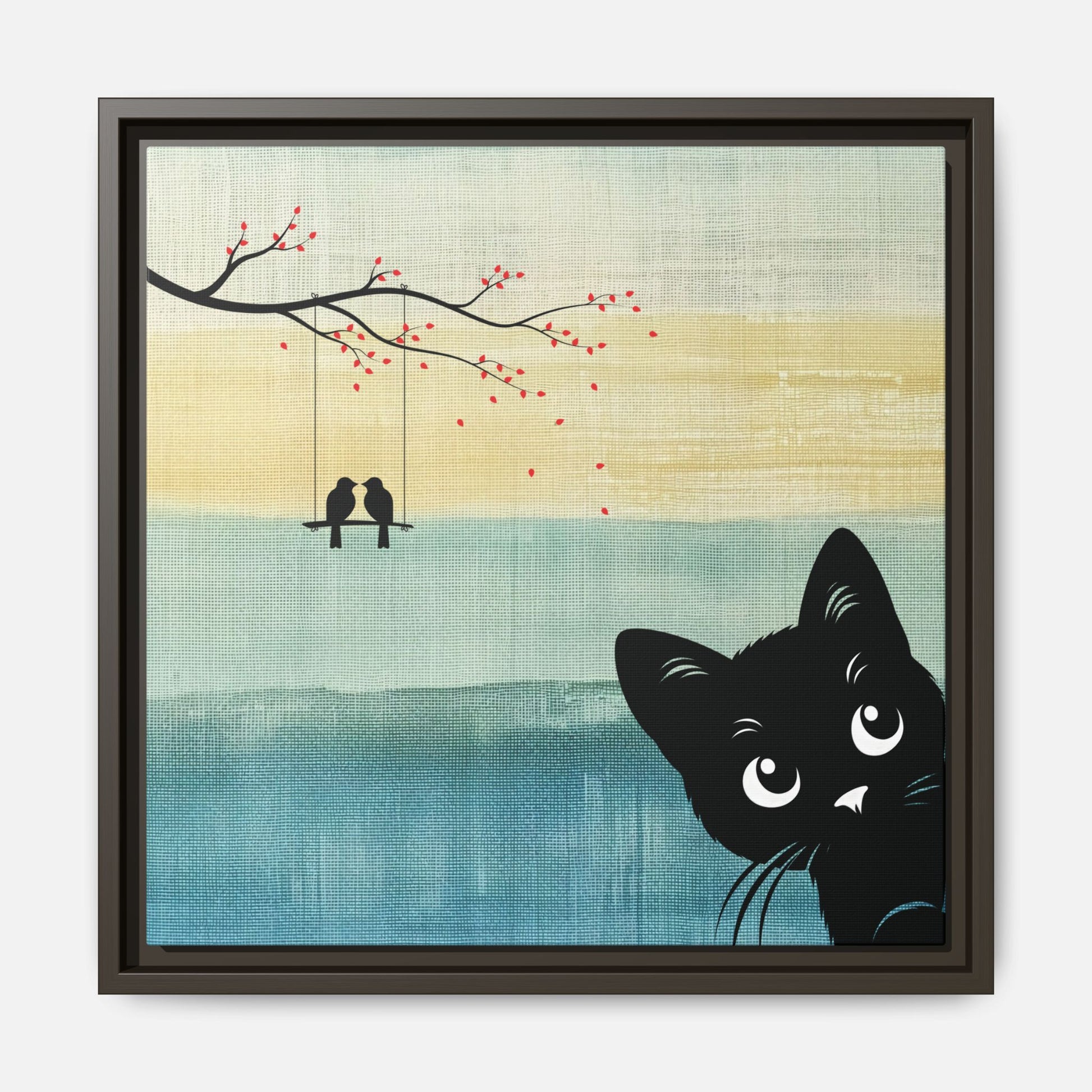 Peekaboo Cat Framed Canvas Wall Art Square - Canvasses