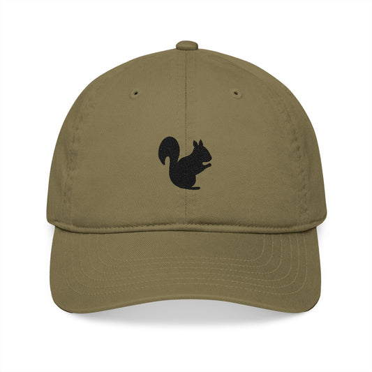 Squirrel Silhouette Embroidery Organic Baseball Cap - Canvasses