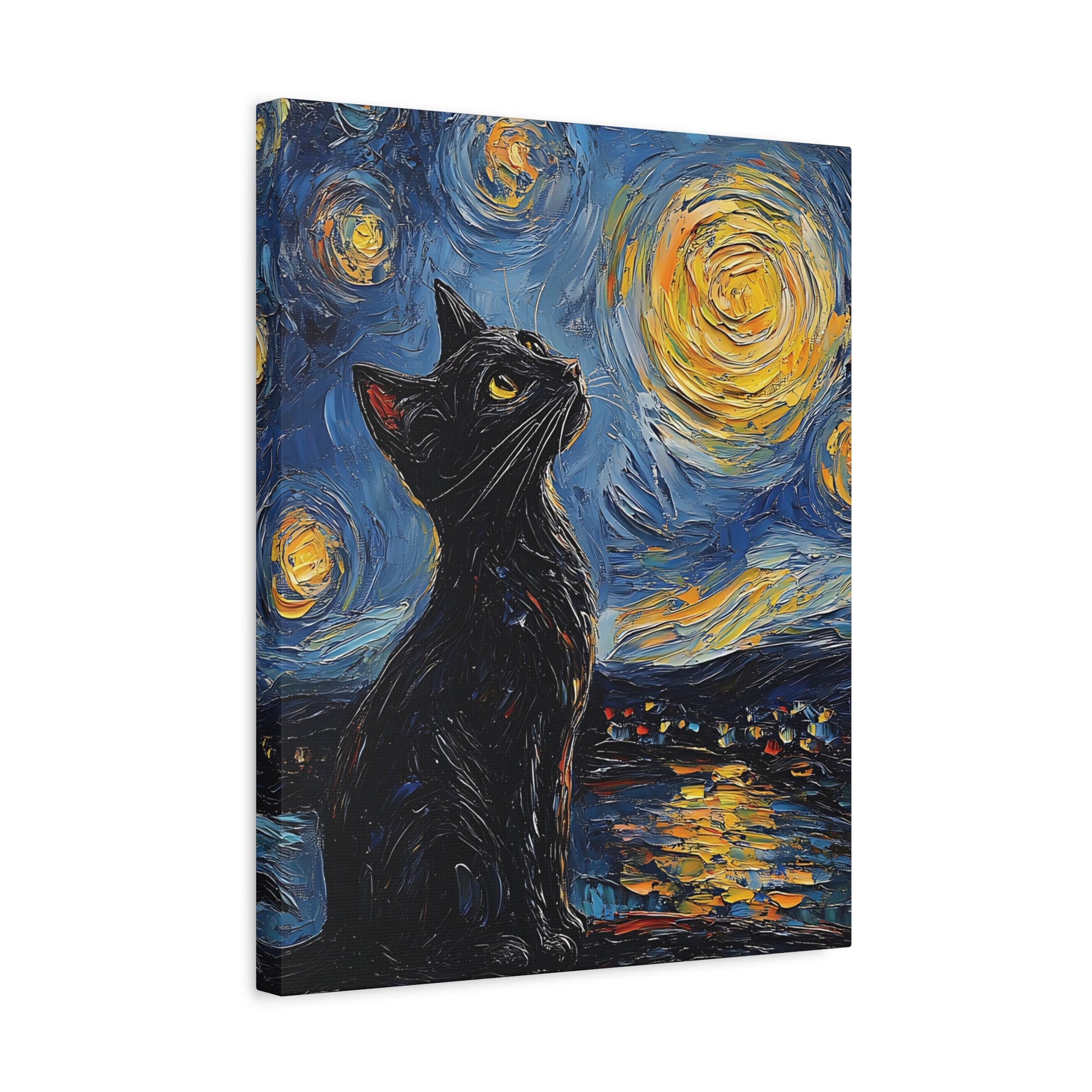 Black Starry Cat Canvas Wall Art Vertical - Canvasses