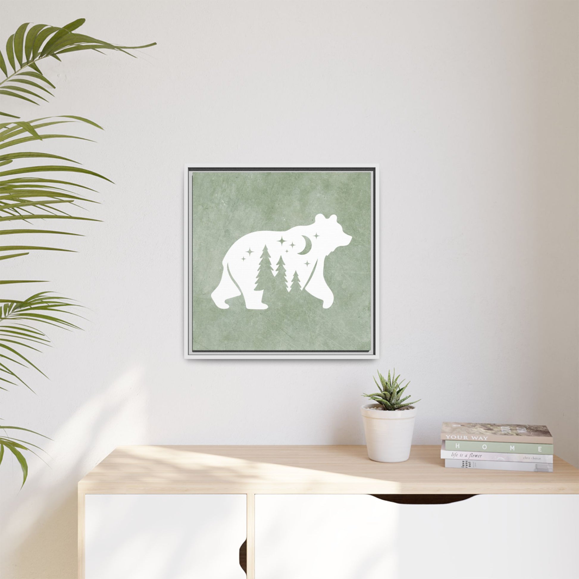 Silhouette Bear Framed Canvas Wall Art Square - Canvasses