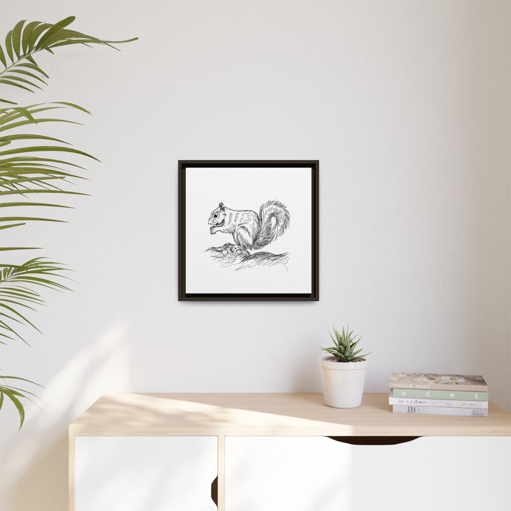 Squirrel Sketch Framed Canvas Wall Art Square - Canvasses