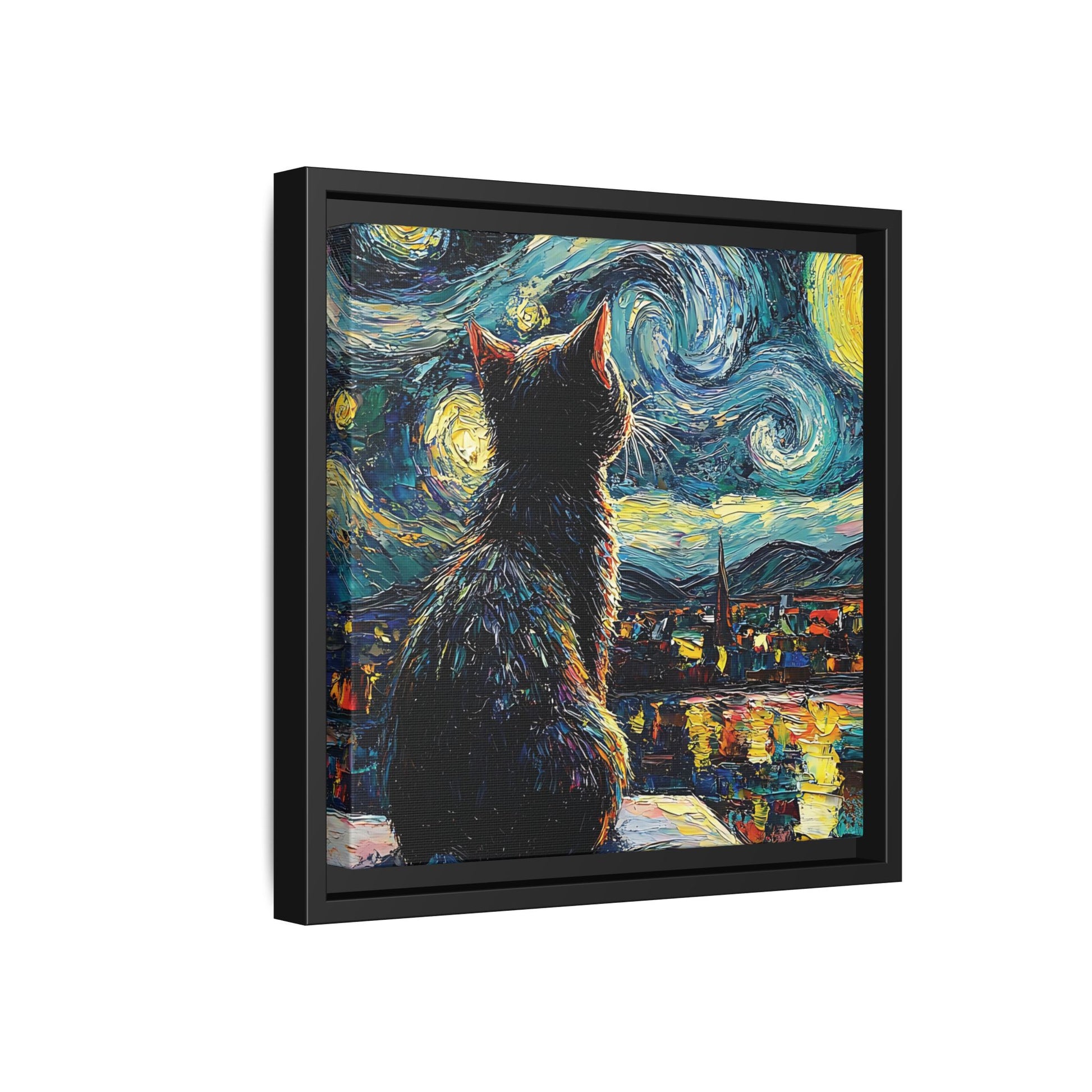 Starry Cat Framed Canvas Wall Art Square - Canvasses