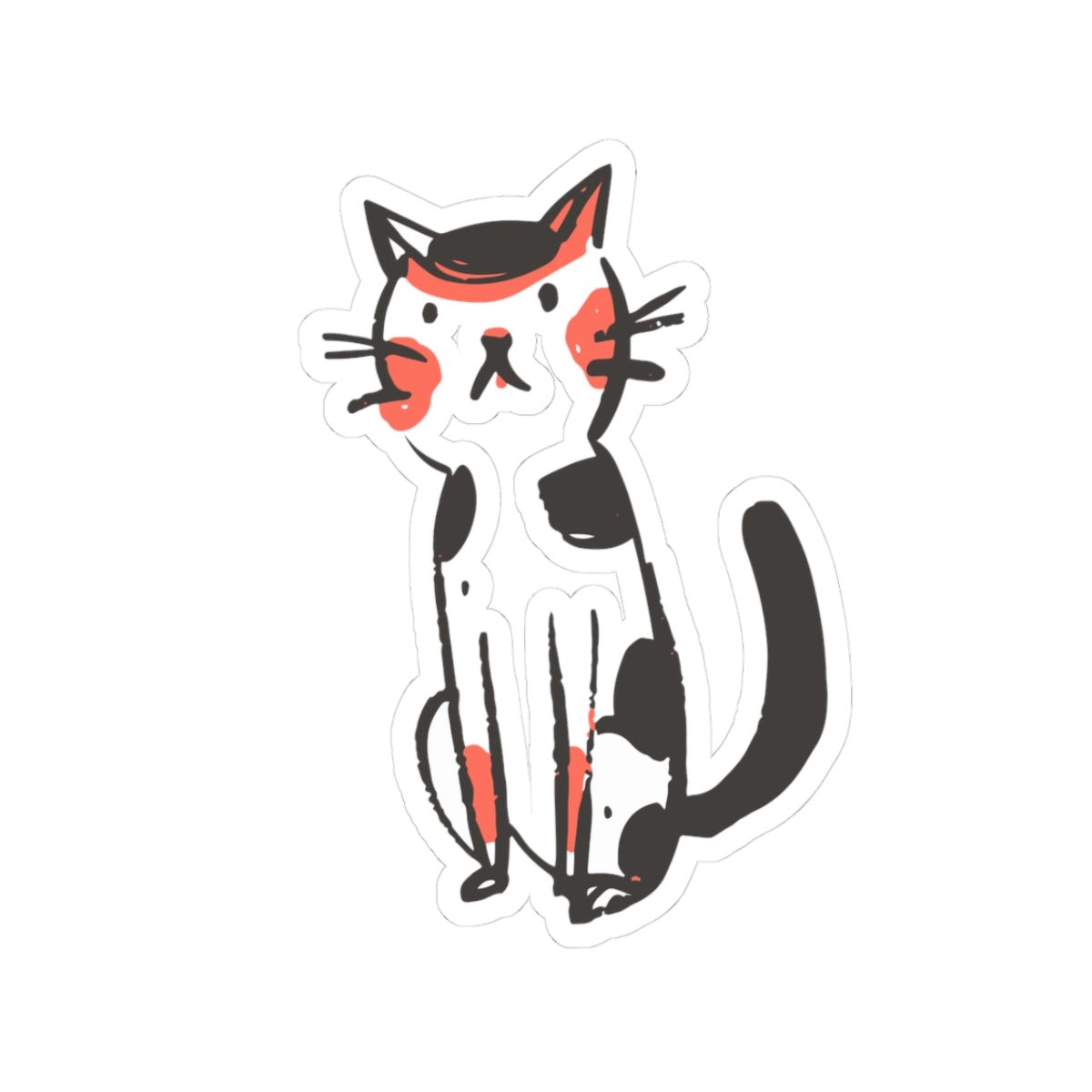 Sketchy Calico Cat Kiss - Cut Sticker - Canvasses