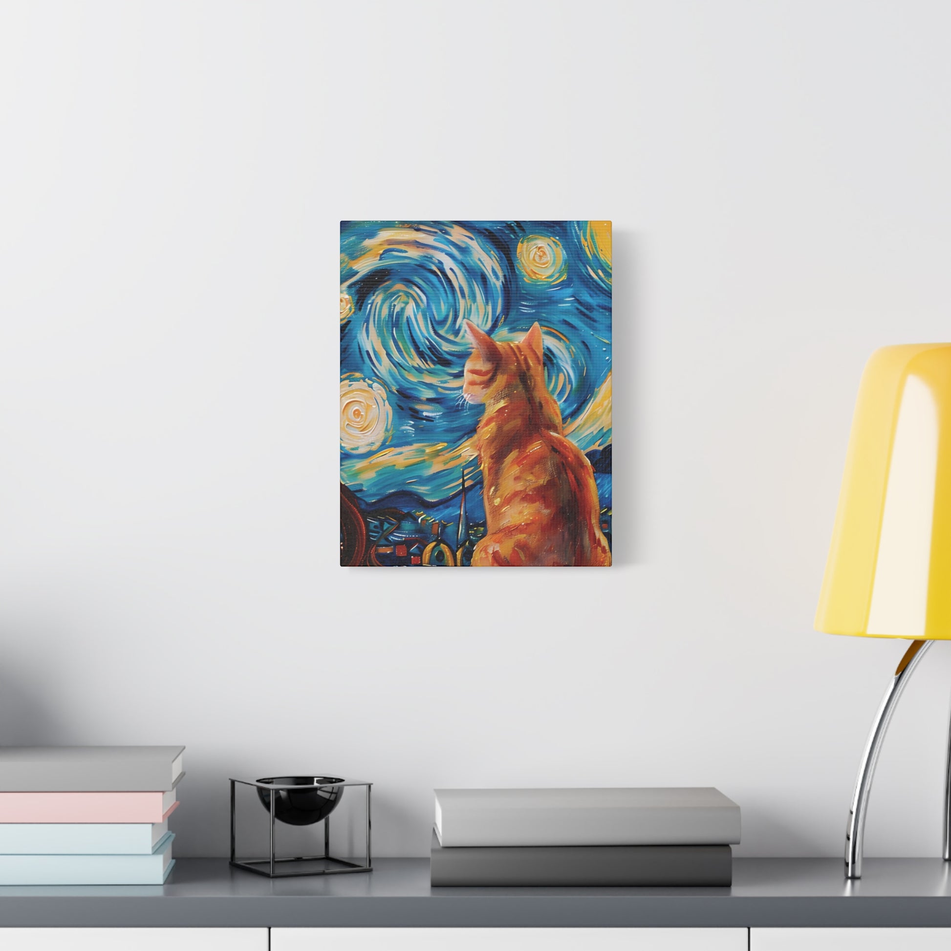 Golden Starry Cat Canvas Wall Art Vertical - Canvasses