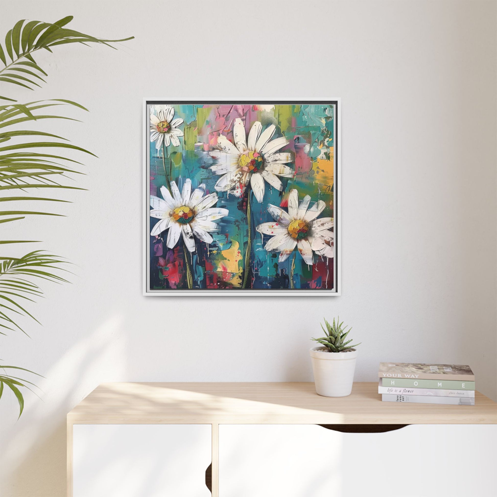 Daisy Daydreams Framed Canvas Wall Art Square - Canvasses