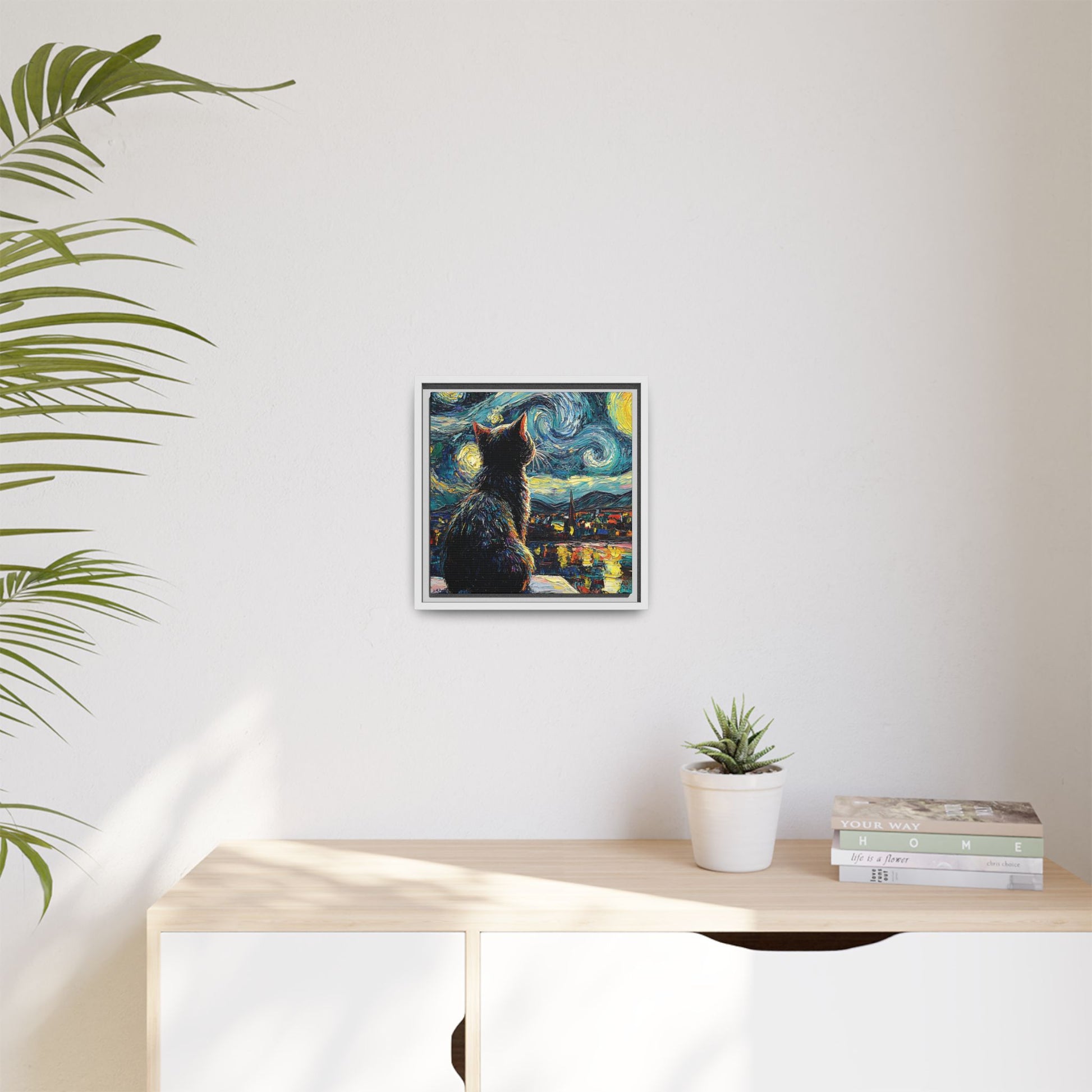 Starry Cat Framed Canvas Wall Art Square - Canvasses