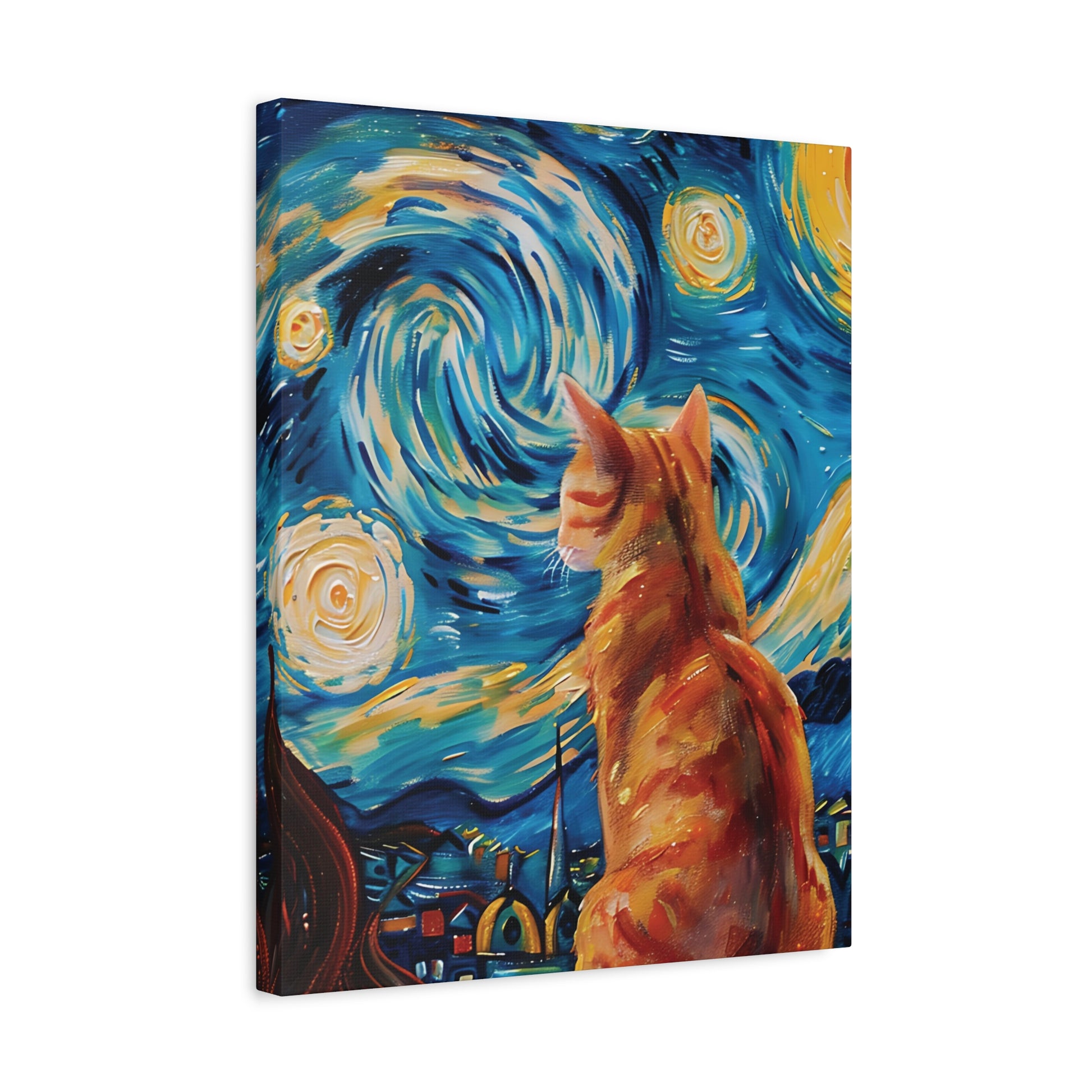 Golden Starry Cat Canvas Wall Art Vertical - Canvasses