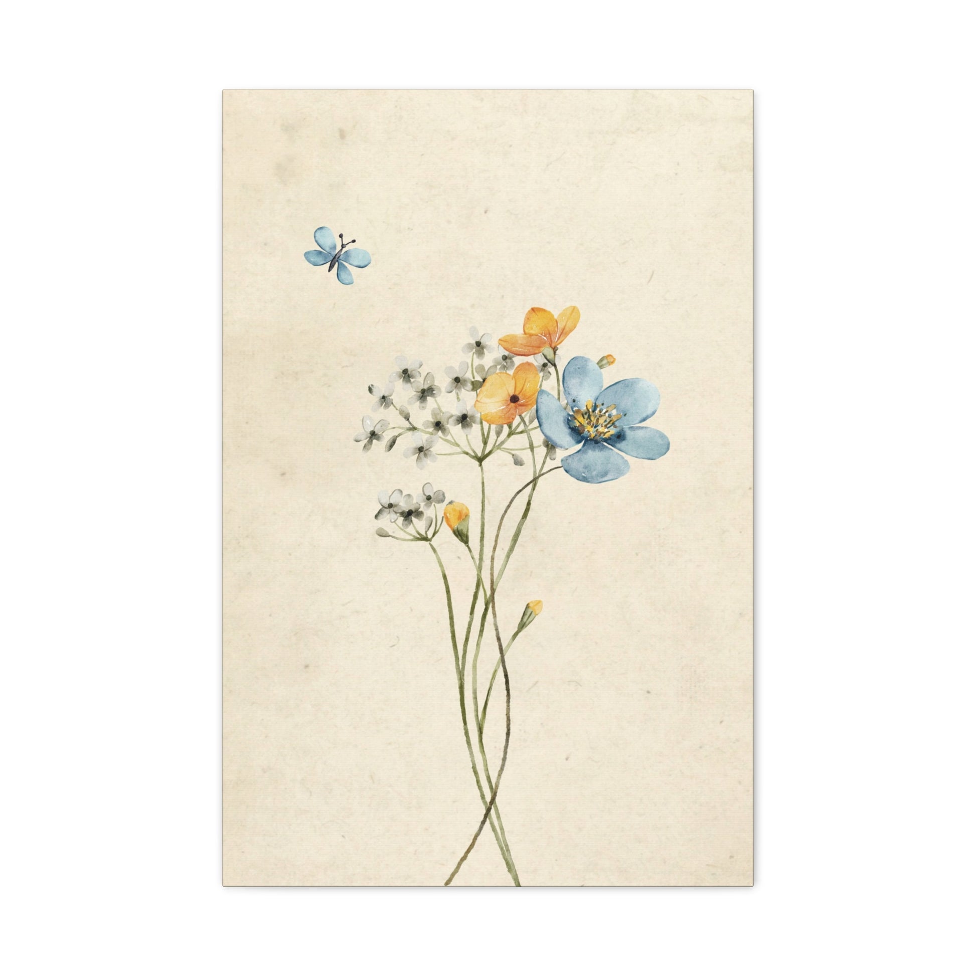 Vintage Wildflower Butterfly Canvas Wall Art Vertical - Canvasses