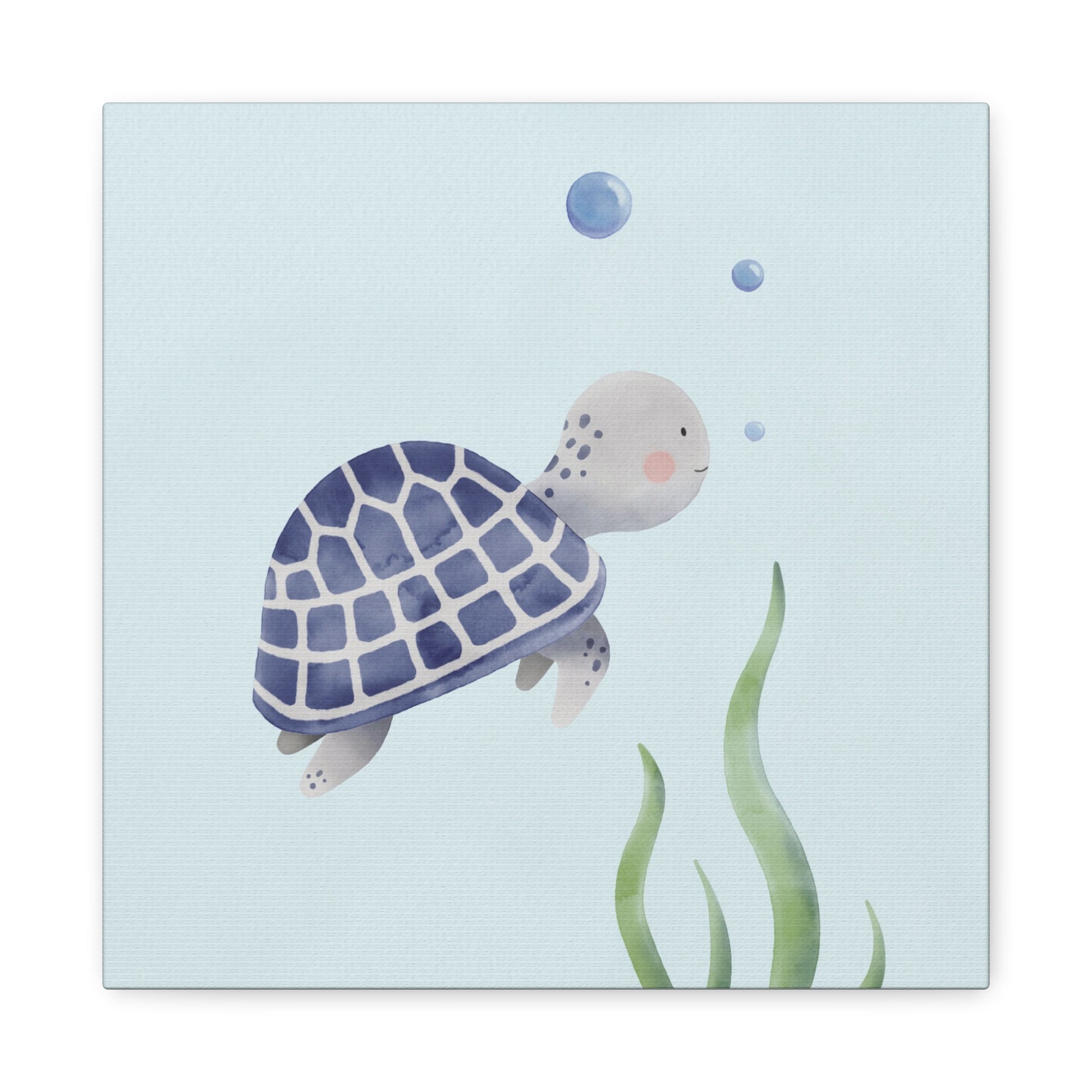 Watercolor Turtle Blue Canvas Wall Art Square - Canvasses