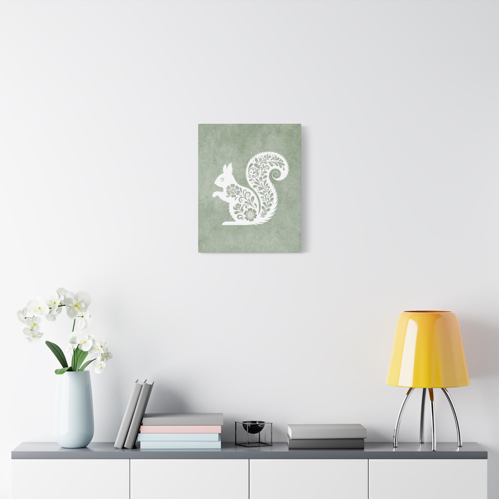 Silhouette Floral Squirrel Canvas Wall Art Vertical - Canvasses