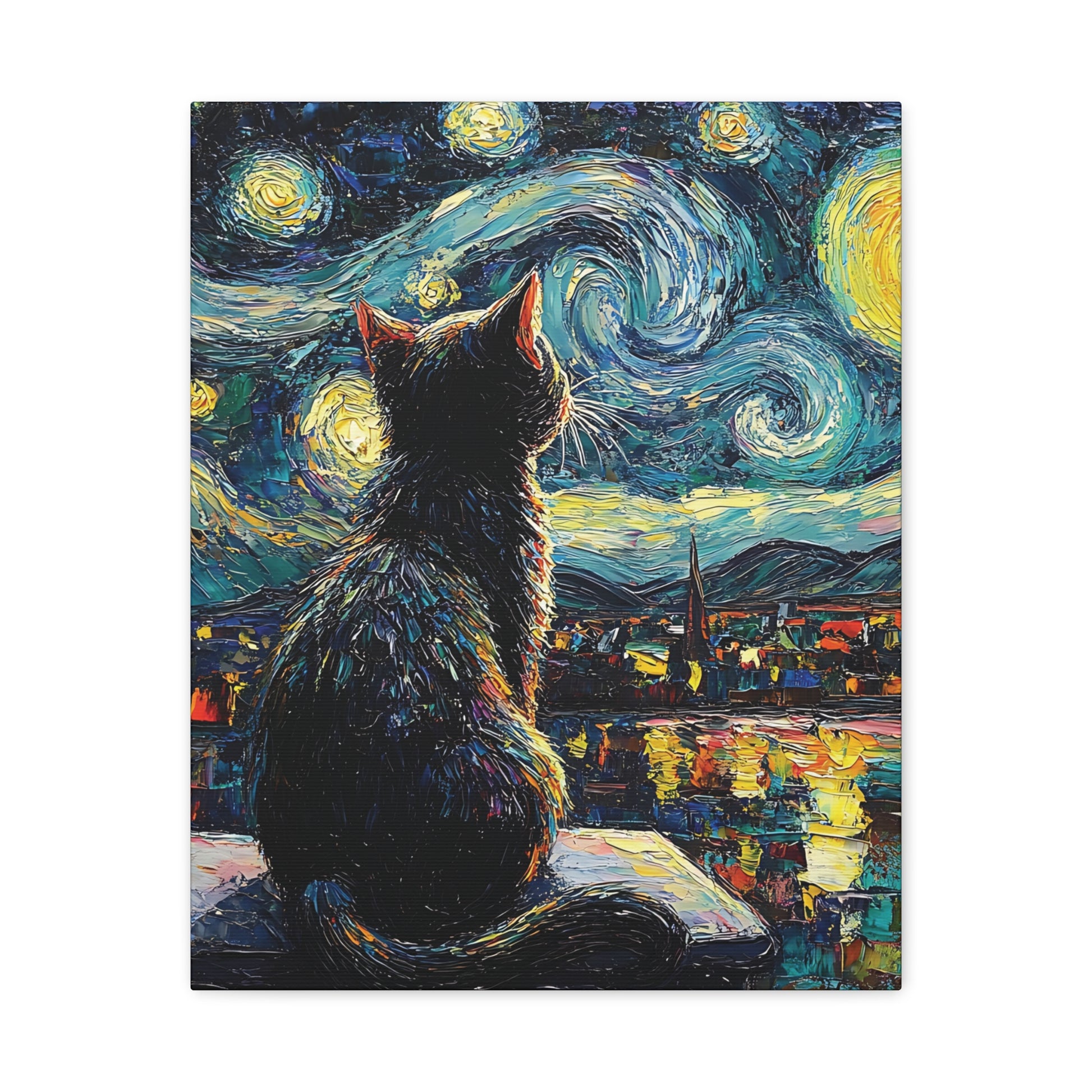 Starry Cat Canvas Wall Art Vertical - Canvasses
