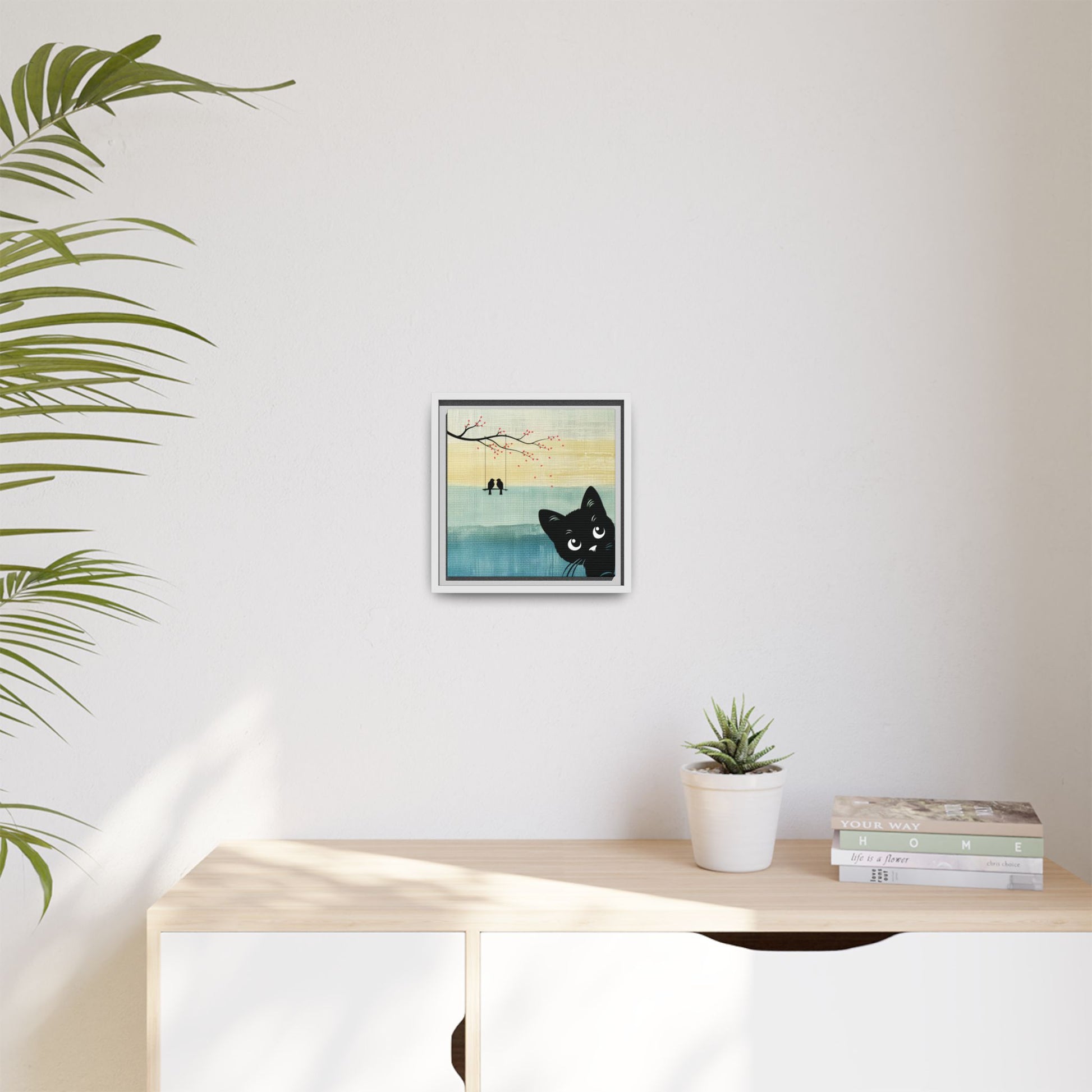Peekaboo Cat Framed Canvas Wall Art Square - Canvasses