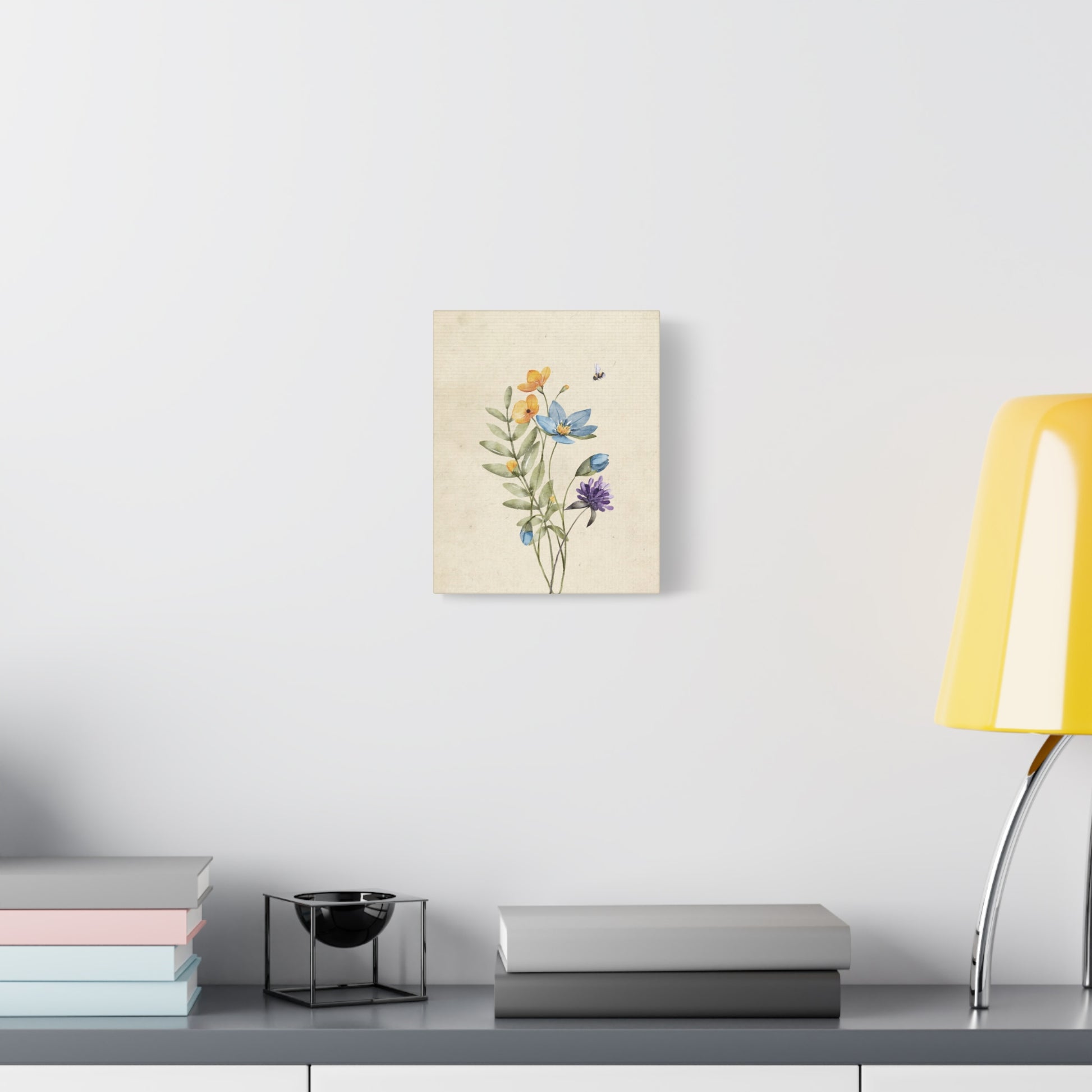 Vintage Wildflower Bee Canvas Wall Art Vertical - Canvasses