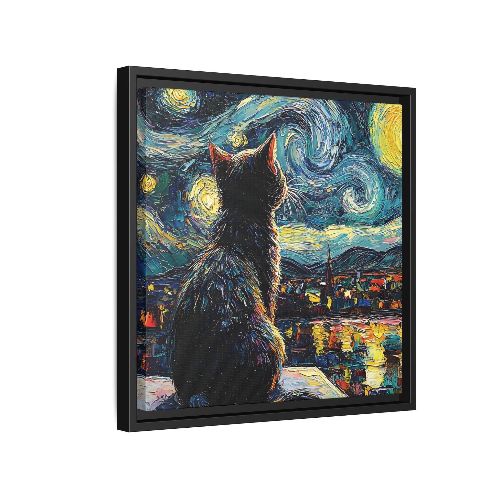 Starry Cat Framed Canvas Wall Art Square - Canvasses