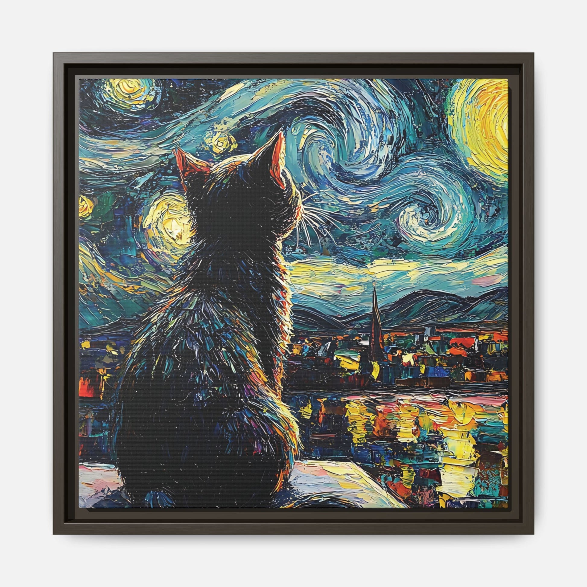 Starry Cat Framed Canvas Wall Art Square - Canvasses