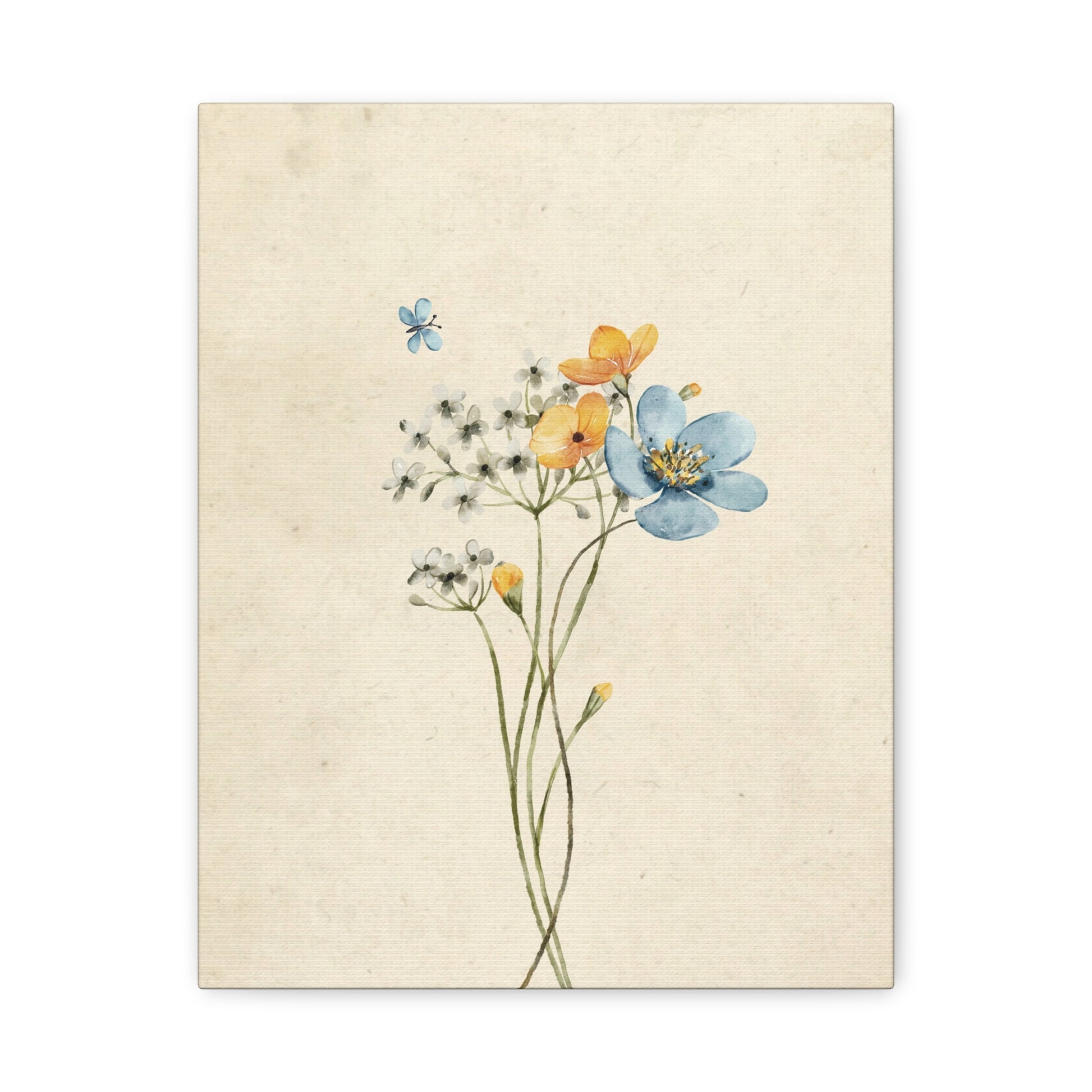 Vintage Wildflower Butterfly Canvas Wall Art Vertical - Canvasses
