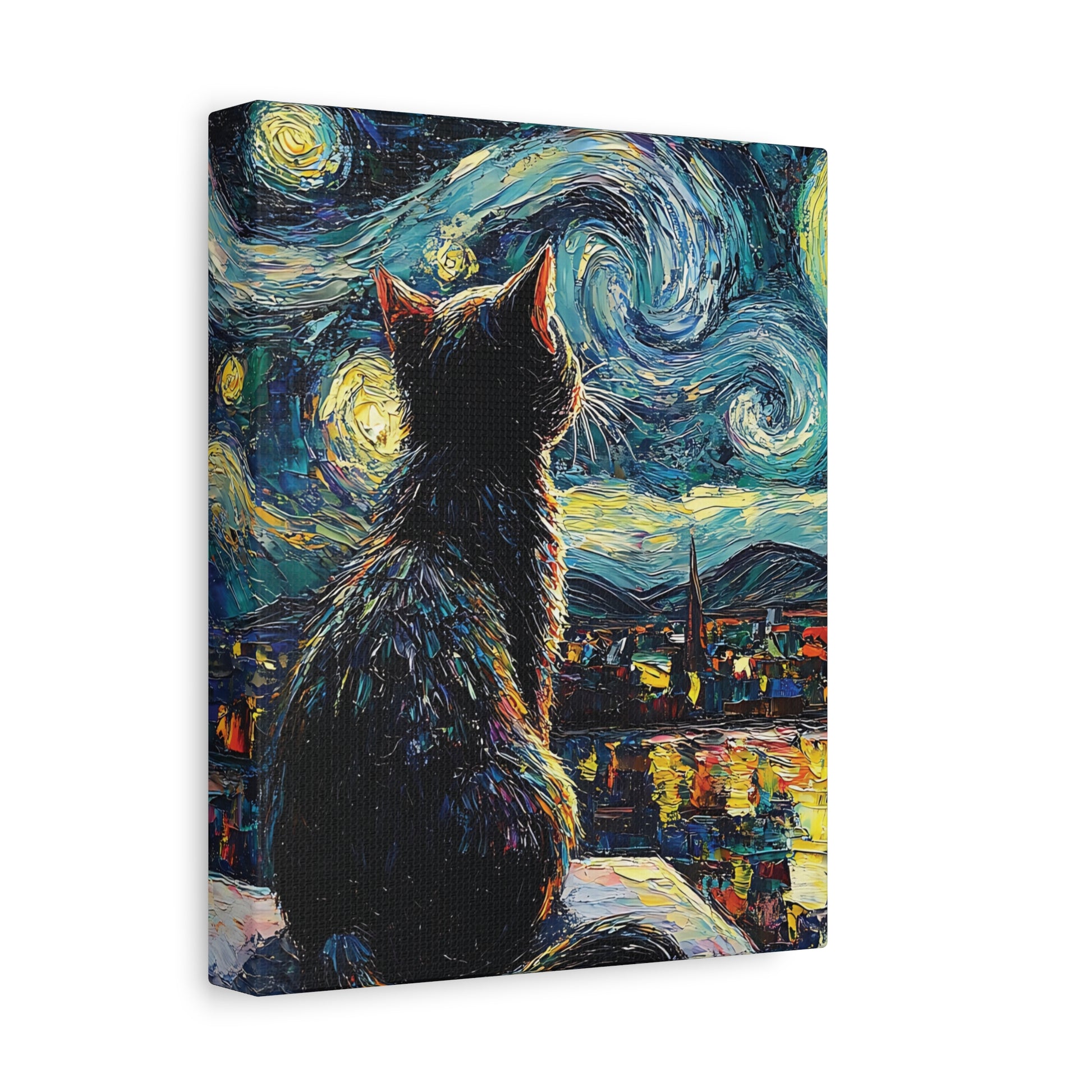 Starry Cat Canvas Wall Art Vertical - Canvasses