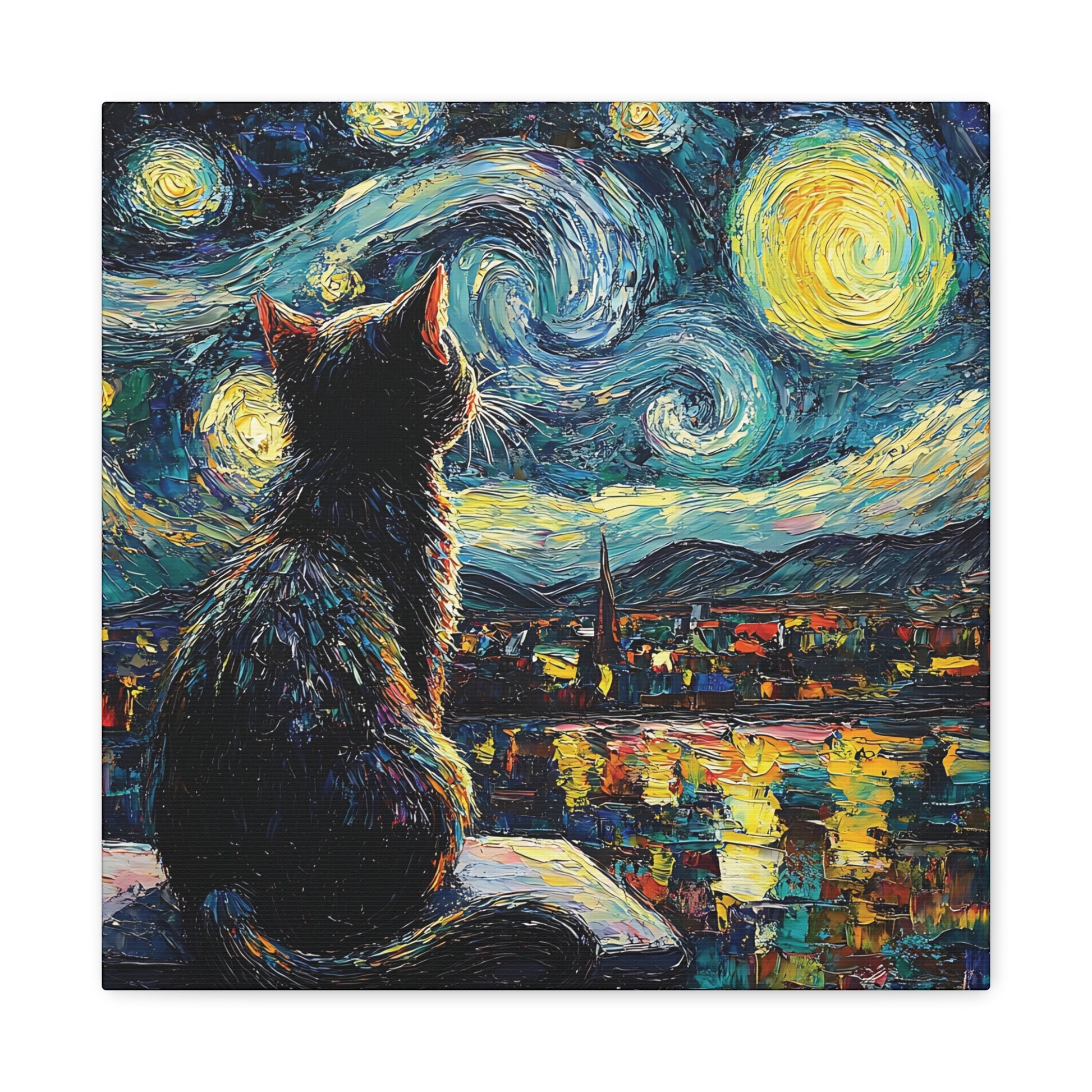 Starry Cat Canvas Wall Art Square - Canvasses