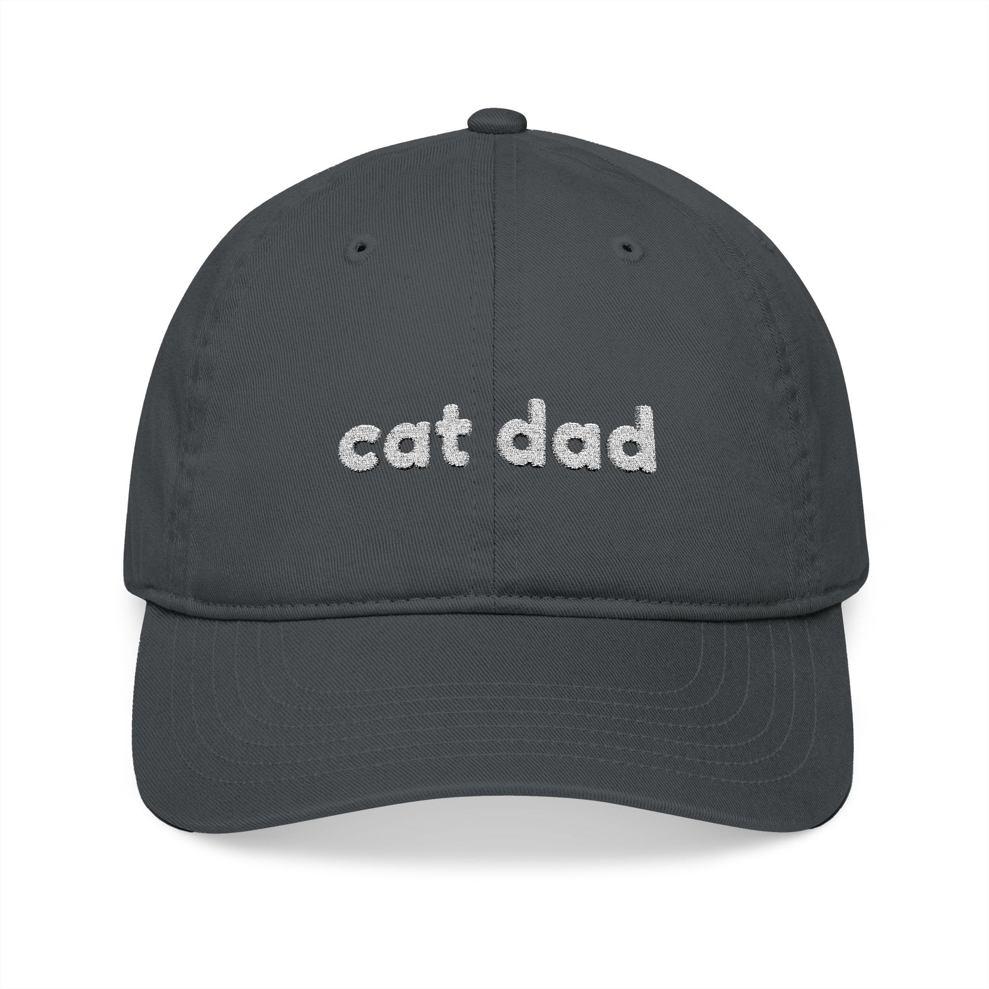 Cat Dad White Embroidery Organic Baseball Cap - Canvasses