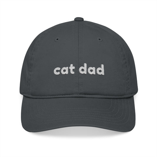Cat Dad White Embroidery Organic Baseball Cap - Canvasses