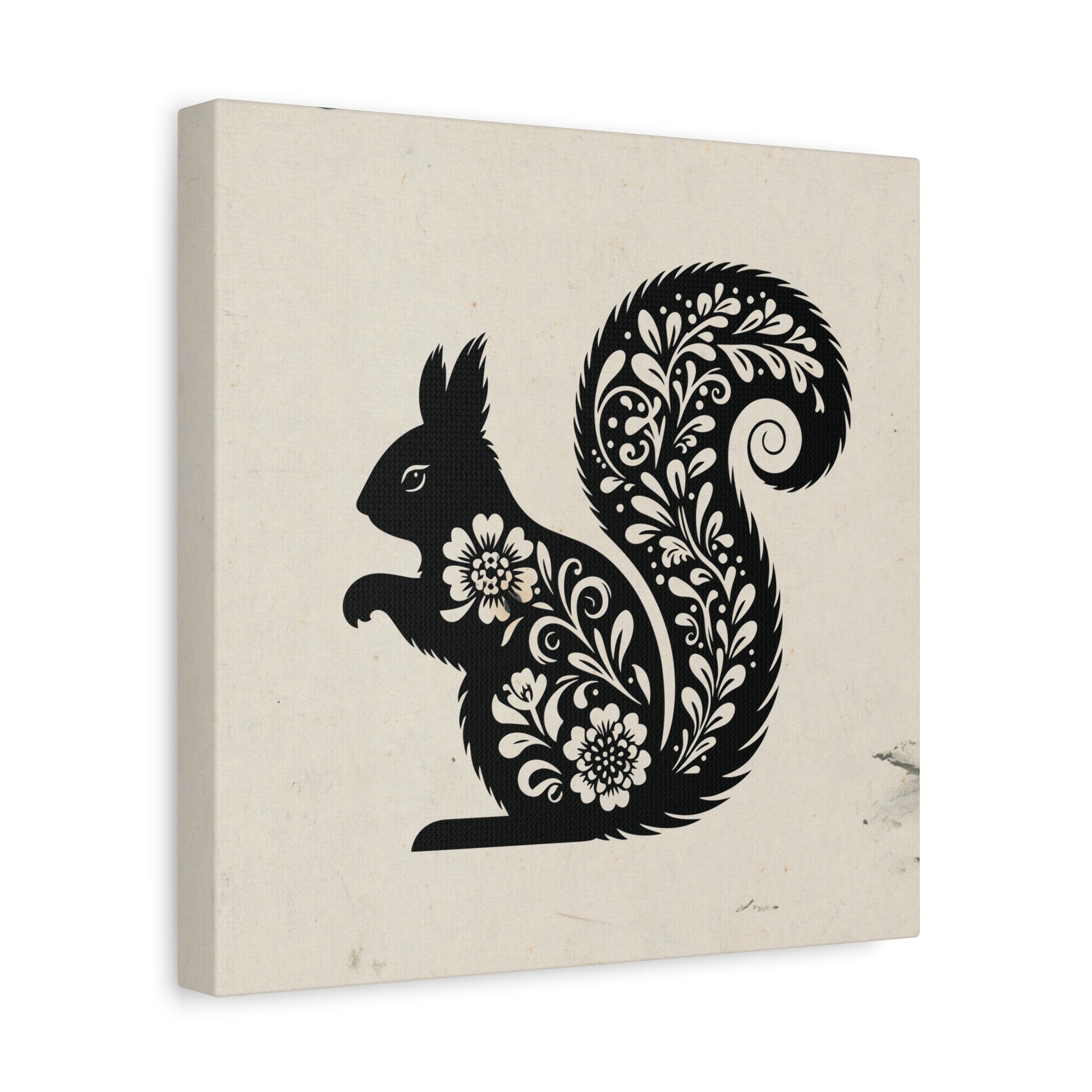 Floral Squirrel Silhouette Canvas Wall Art Square - Canvasses