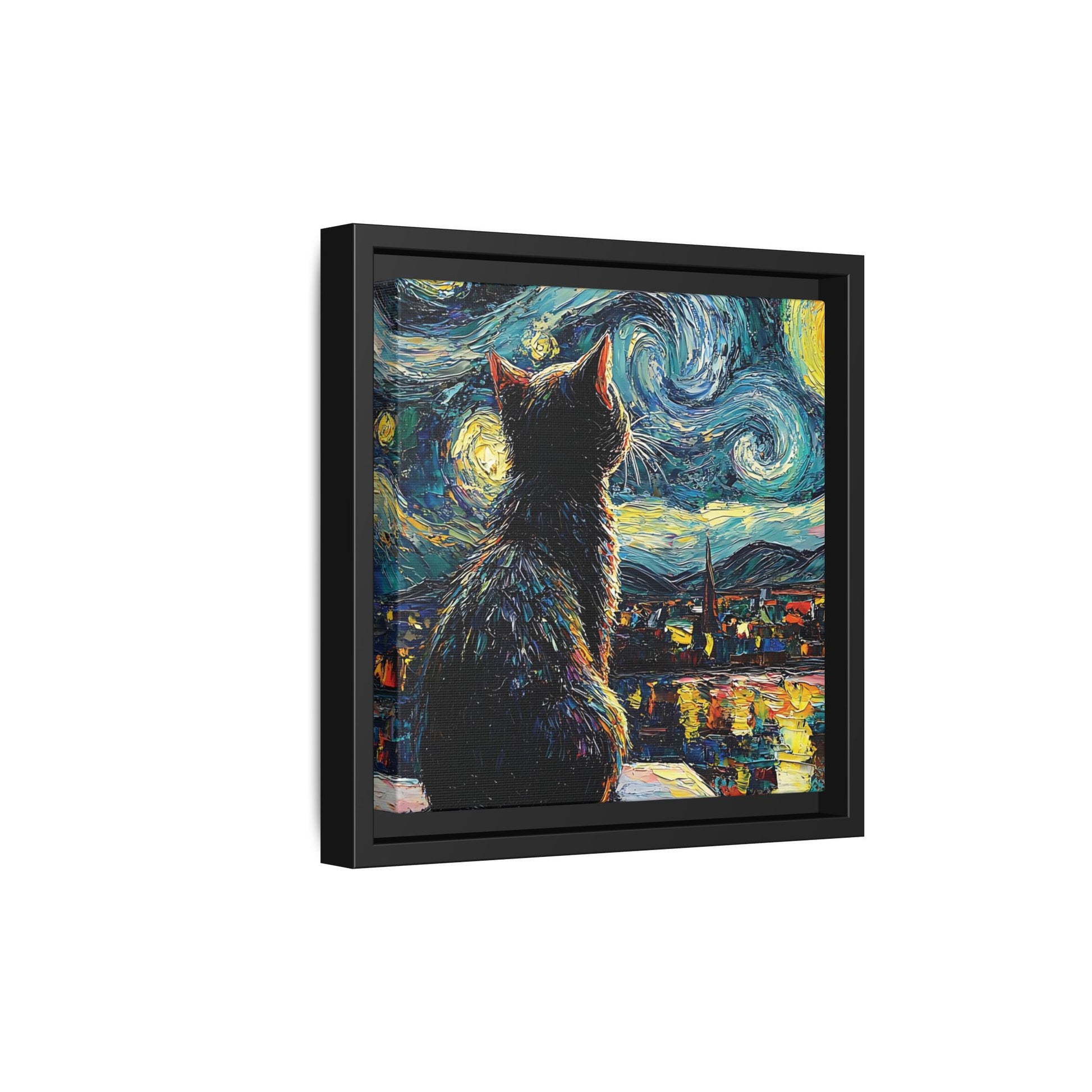 Starry Cat Framed Canvas Wall Art Square - Canvasses