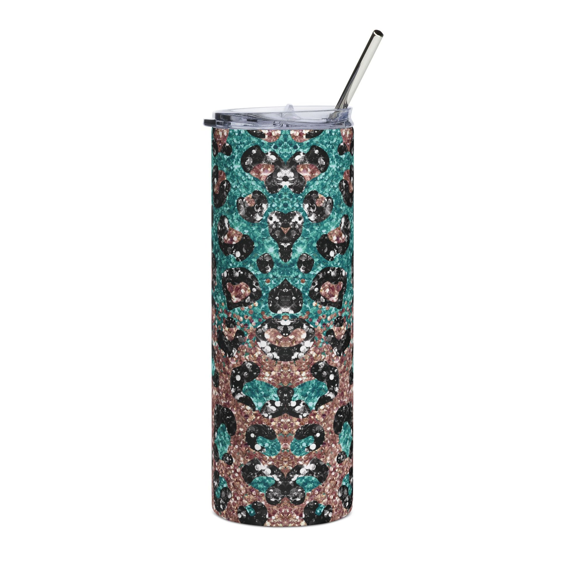 Turquoise Glitter Leopard 20 oz Skinny Tumbler - Canvasses