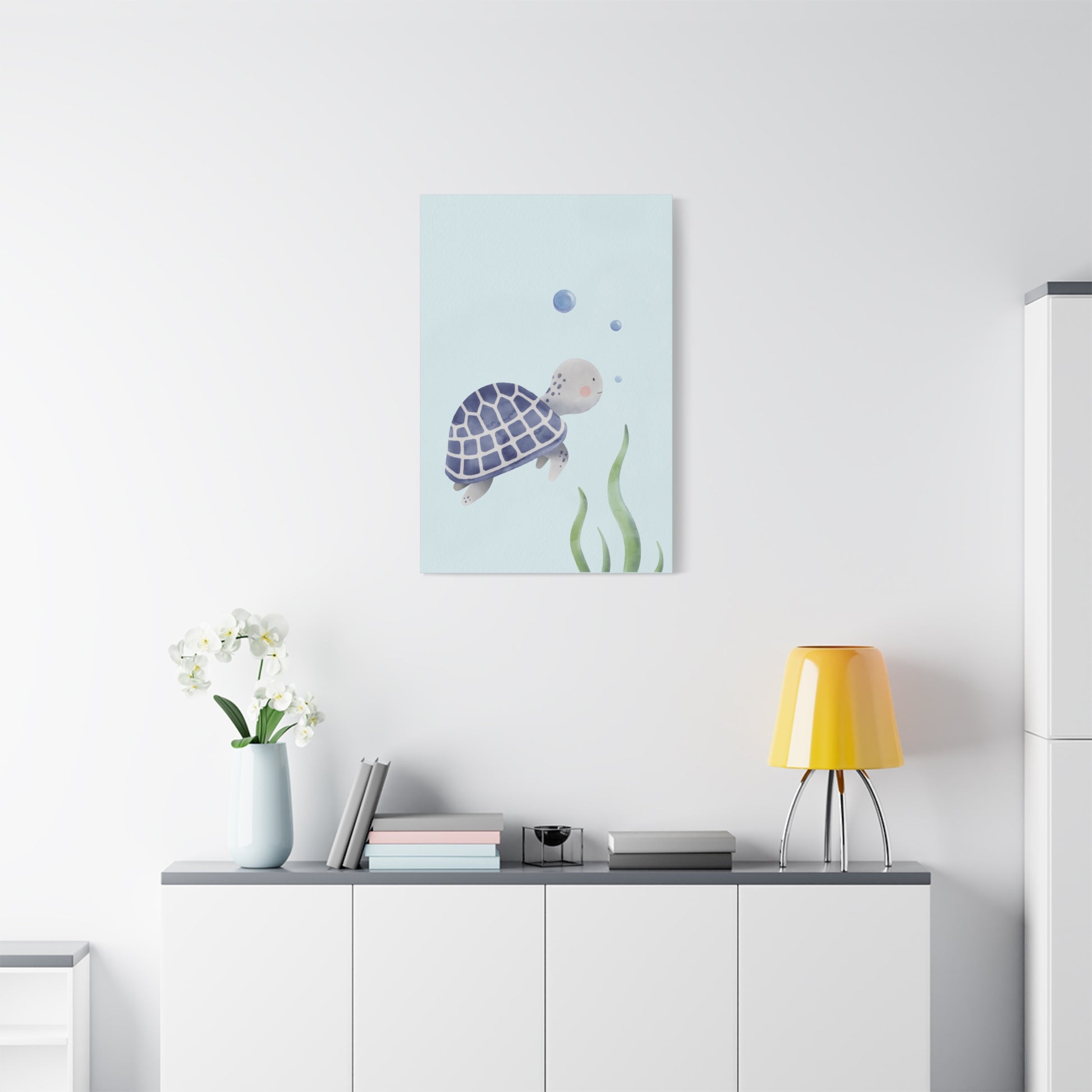 Watercolor Turtle Blue Canvas Wall Art Vertical - Canvasses
