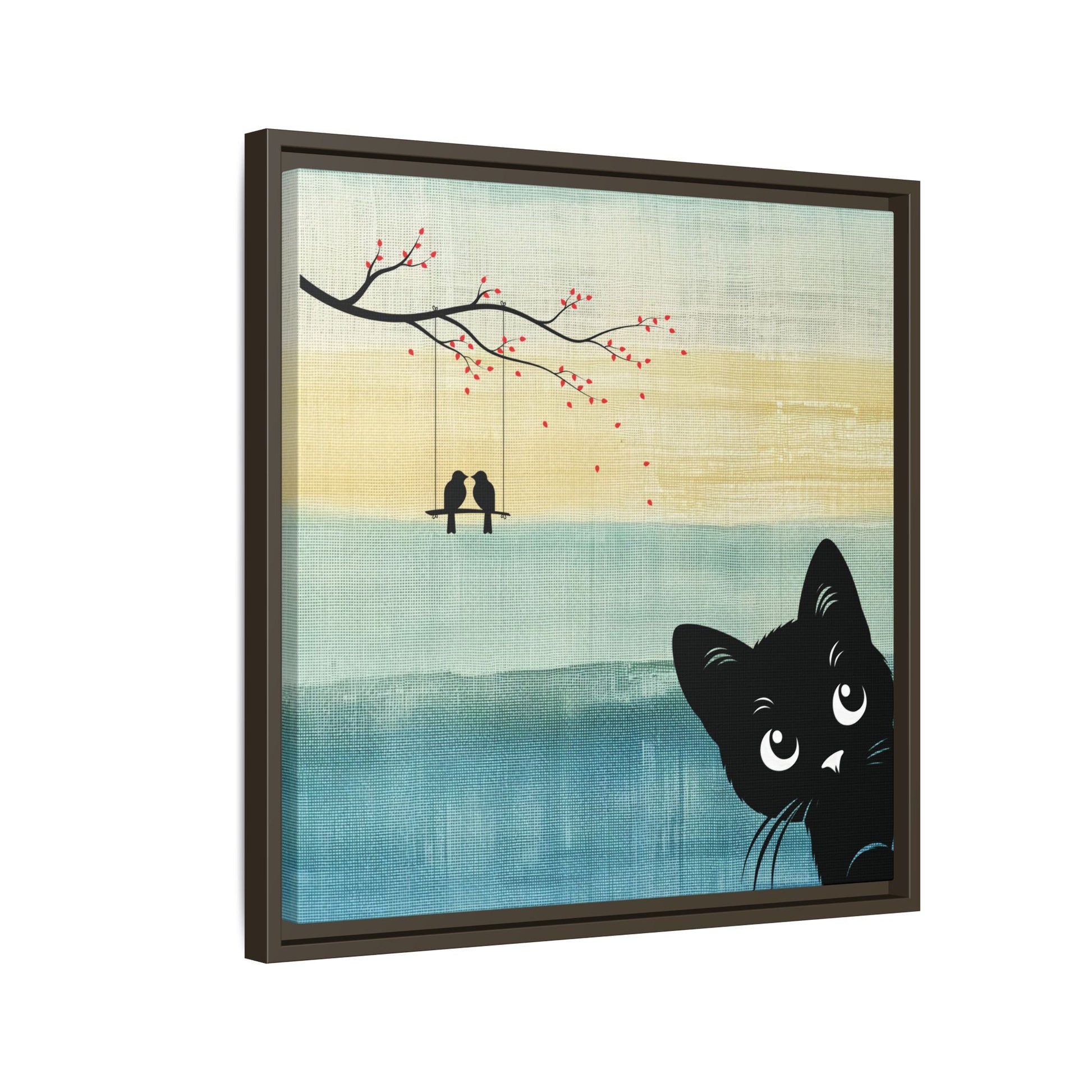 Peekaboo Cat Framed Canvas Wall Art Square - Canvasses