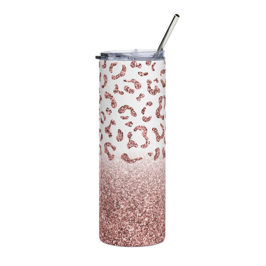 Rose Glitter Leopard 20 oz Skinny Tumbler - Canvasses