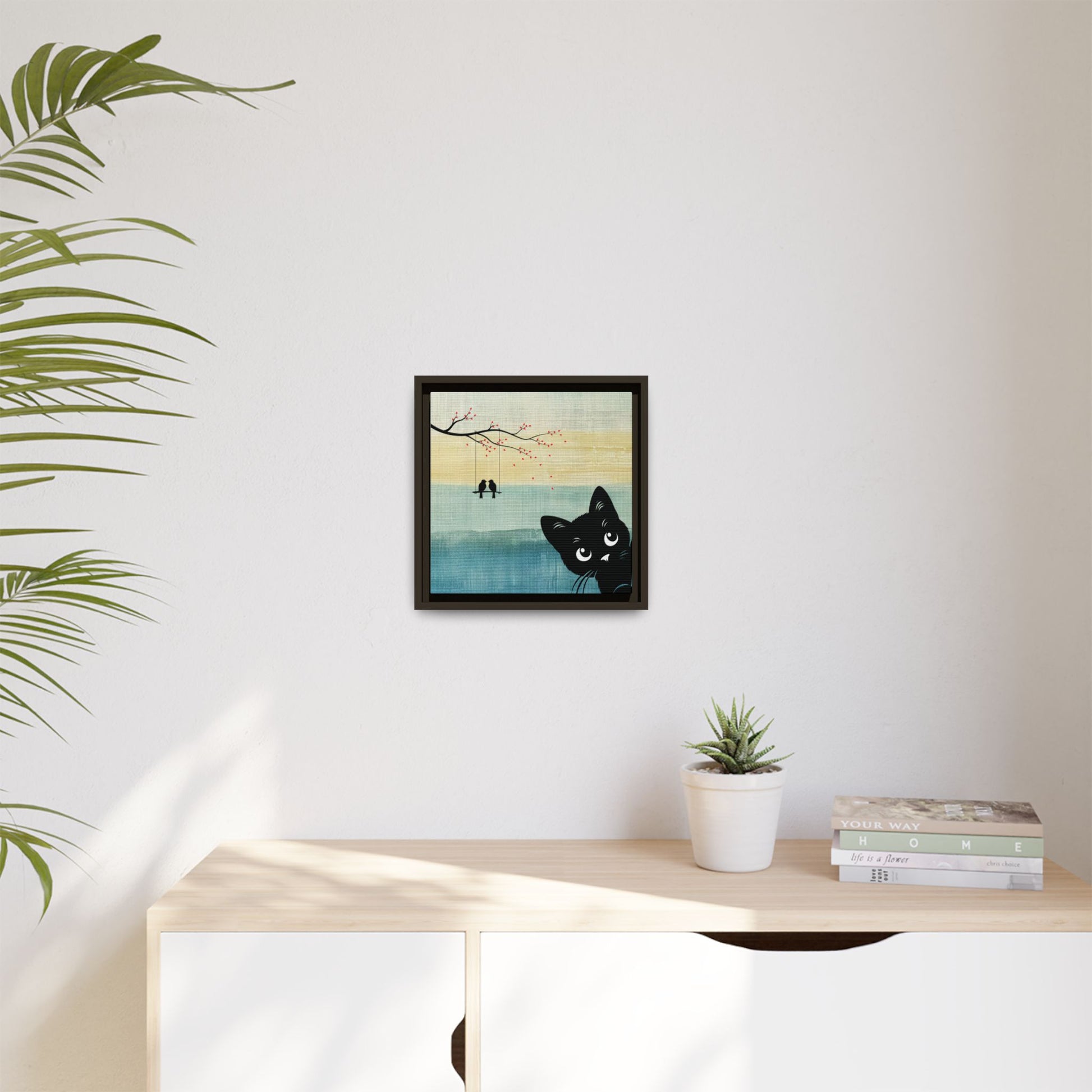 Peekaboo Cat Framed Canvas Wall Art Square - Canvasses