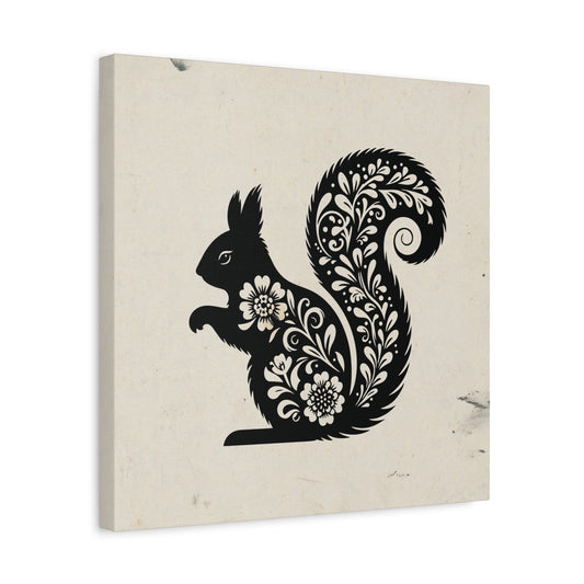 Floral Squirrel Silhouette Canvas Wall Art Square - Canvasses