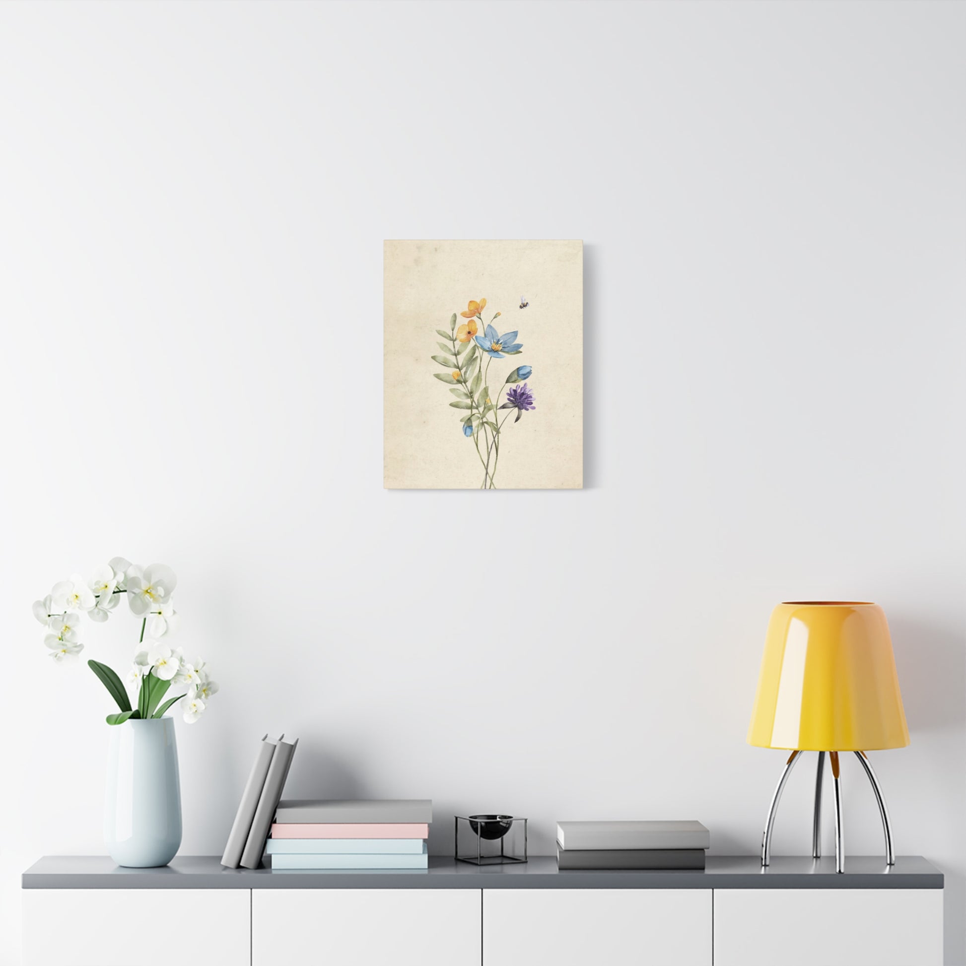 Vintage Wildflower Bee Canvas Wall Art Vertical - Canvasses