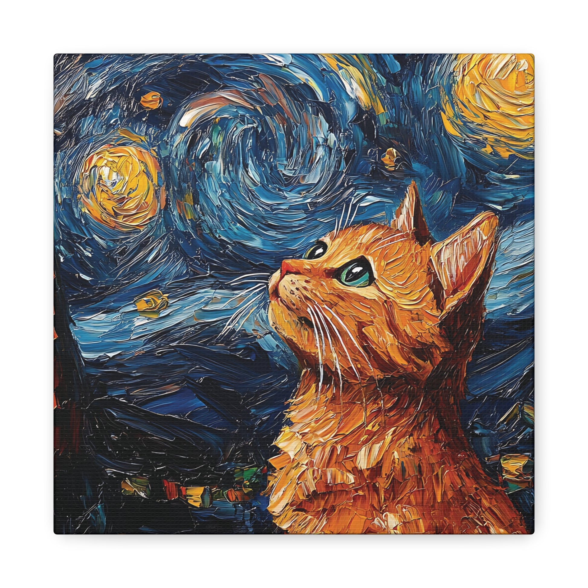 Golden Starry Cat Canvas Wall Art Square - Canvasses