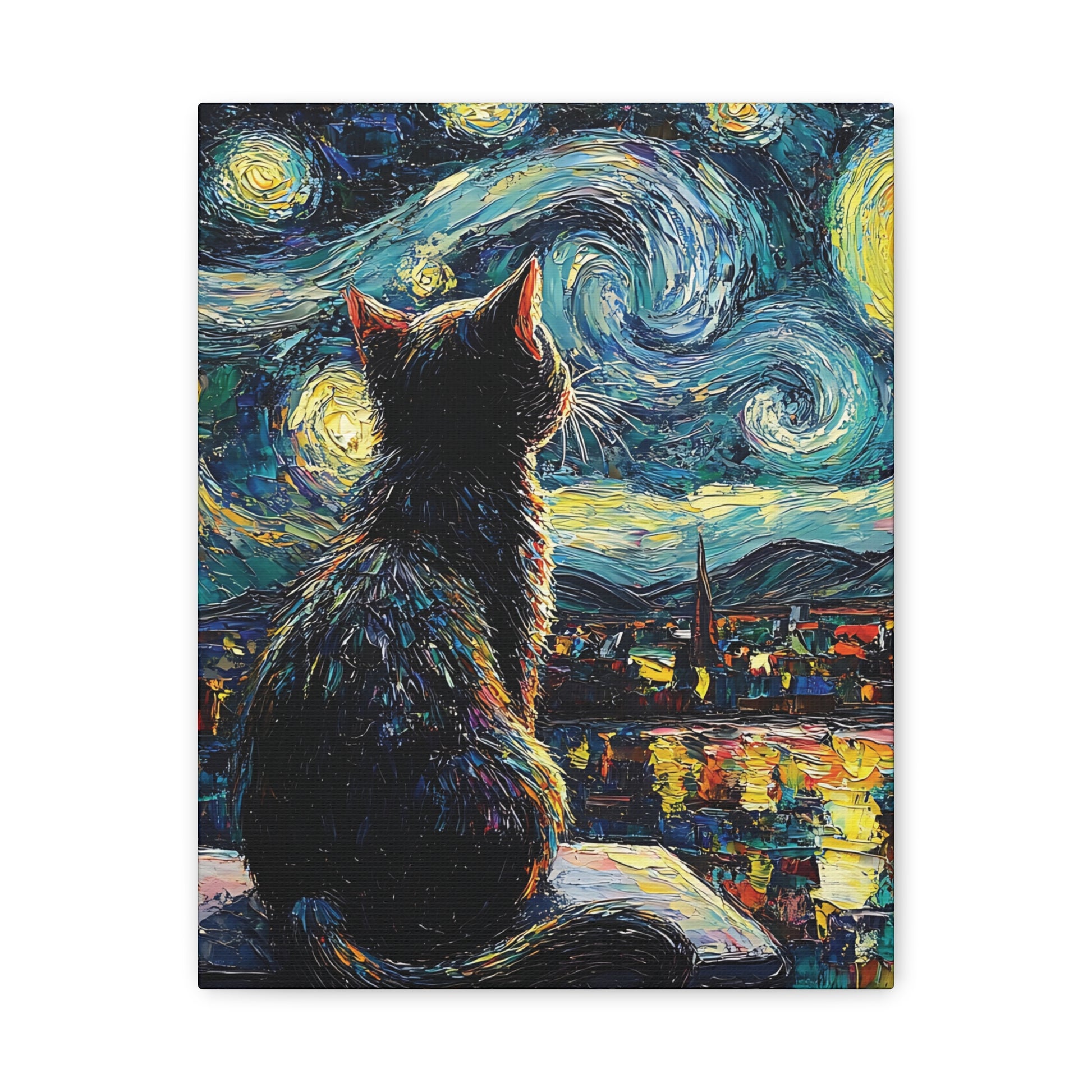 Starry Cat Canvas Wall Art Vertical - Canvasses