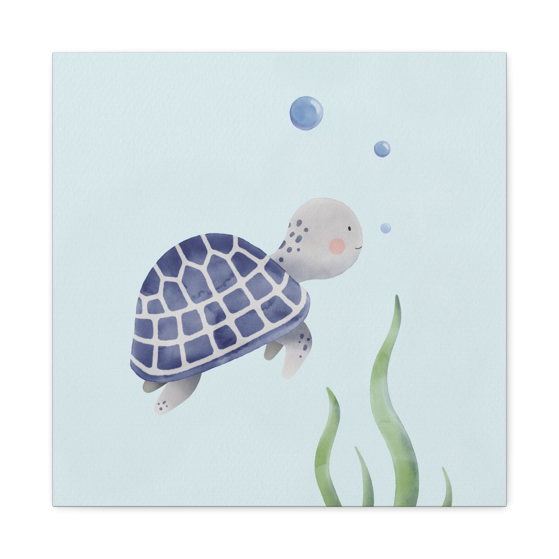 Watercolor Turtle Blue Canvas Wall Art Square - Canvasses