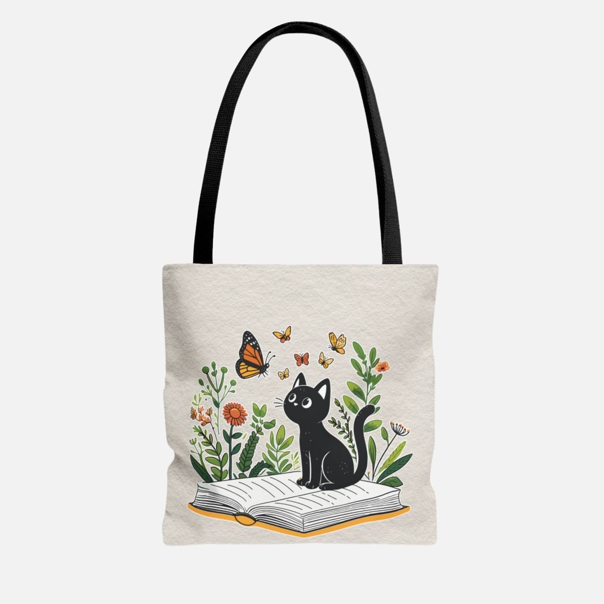 Black Cat Book and Butterflies Tote Bag - Canvasses