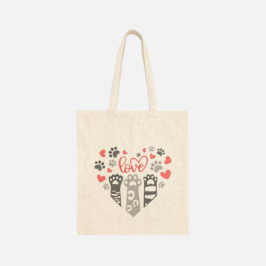 Embroidery - Inspired Cat Paw Hearts Canvas Tote Bag - Canvasses