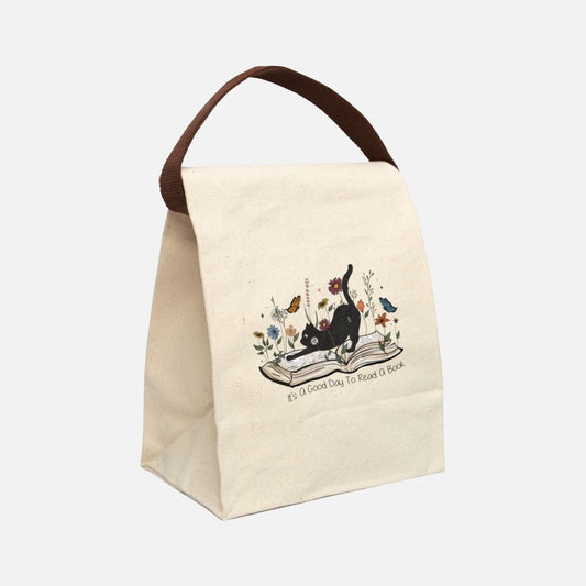 Cat Reads Book Canvas Lunch Bag - Canvasses