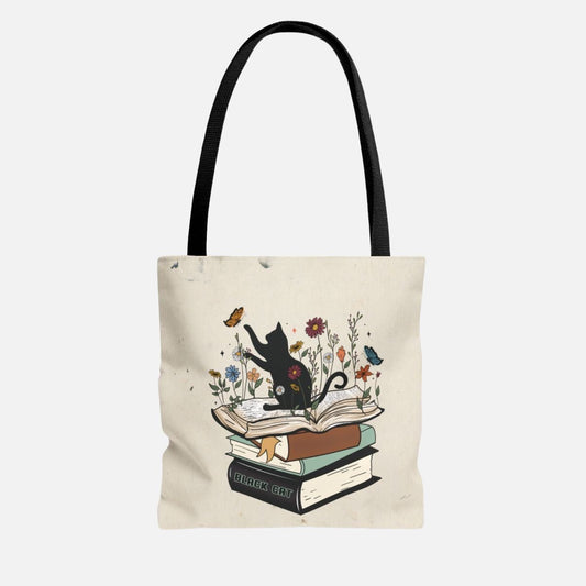Feline Literary Blooms Tote Bag - Canvasses