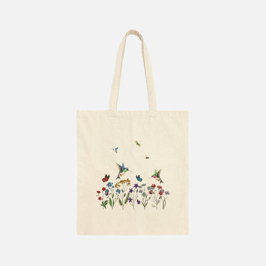 Hummingbird Wildflowers Canvas Tote Bag - Canvasses