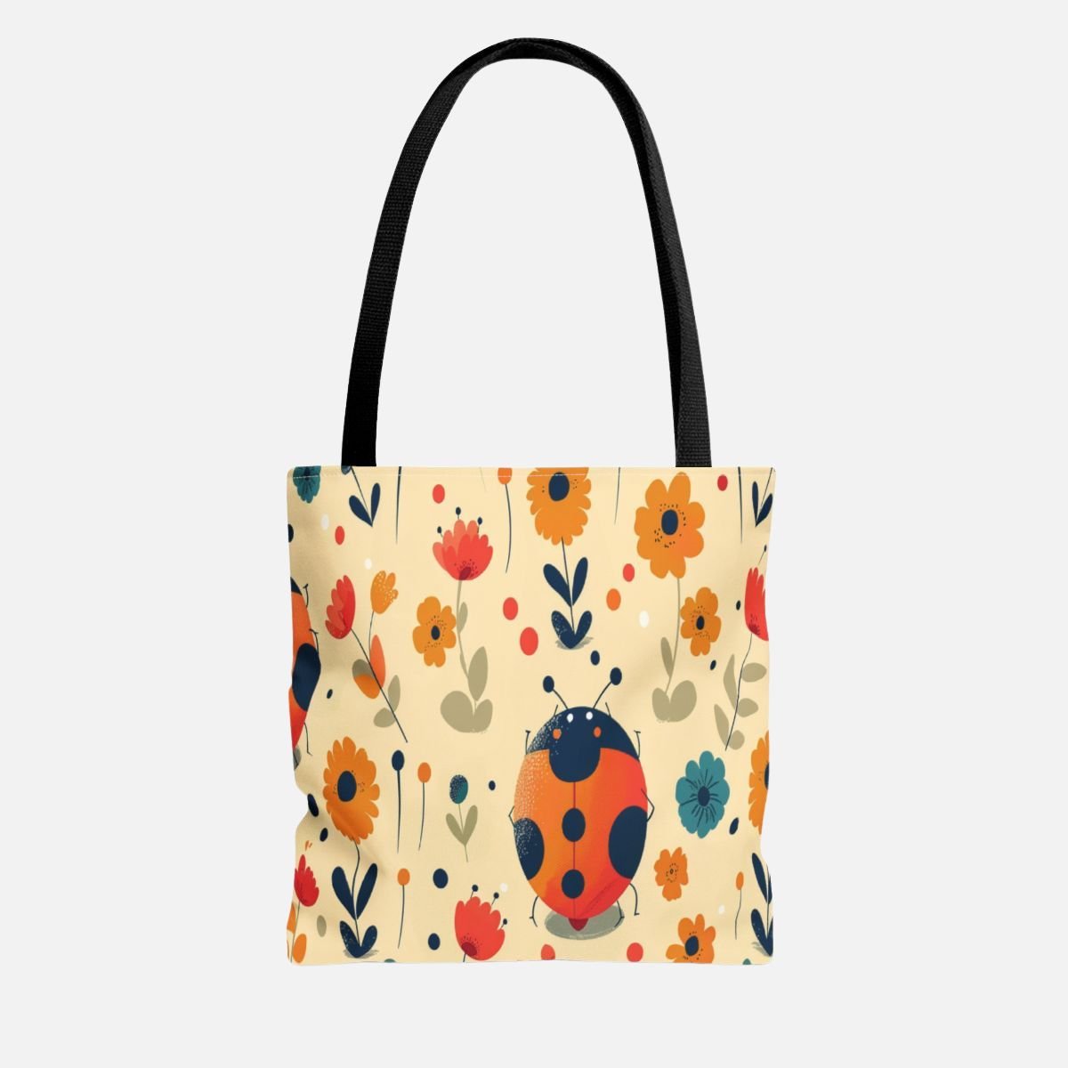 Retro Ladybug Wildflower Tote Bag - Canvasses
