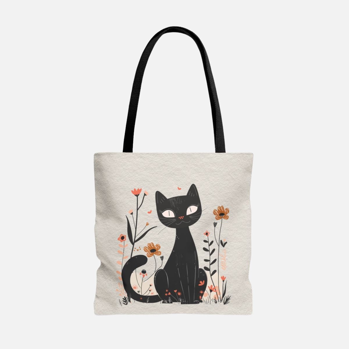 Vintage Whimsical Cat Wildflower Tote Bag - Canvasses