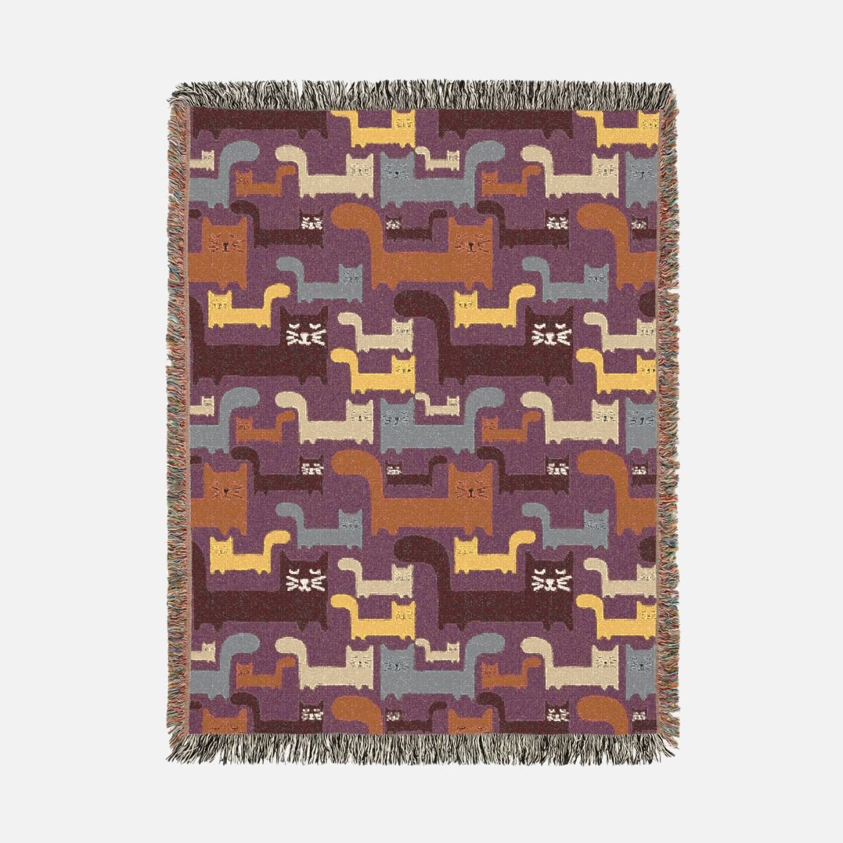 Blocky Meow 100% Cotton Woven Blanket - Canvasses