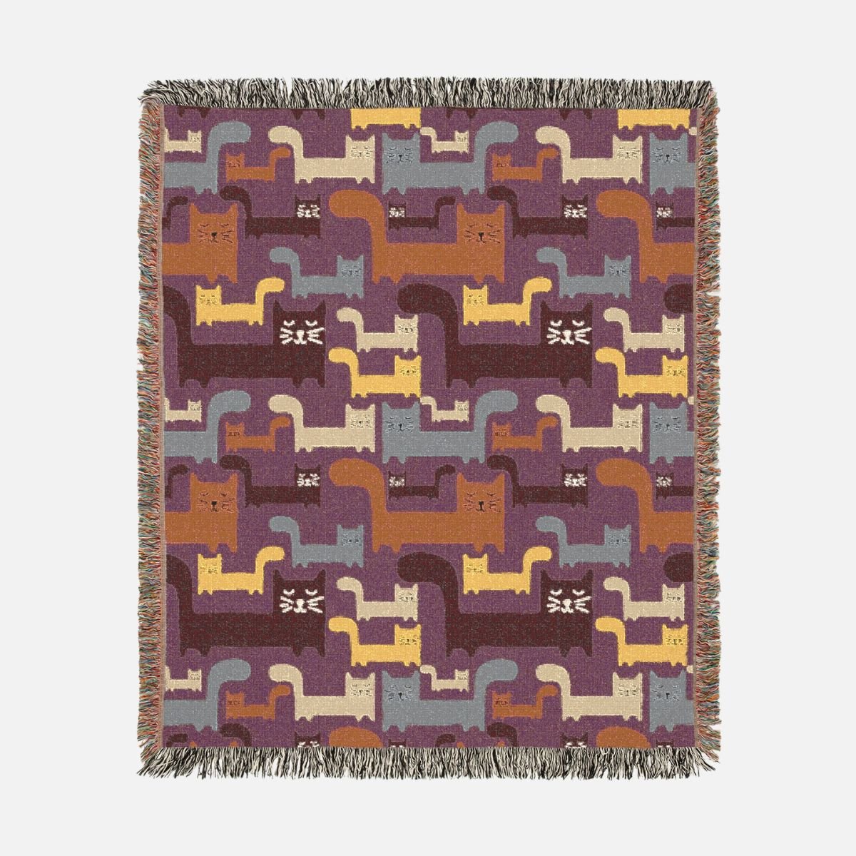 Blocky Meow 100% Cotton Woven Blanket - Canvasses